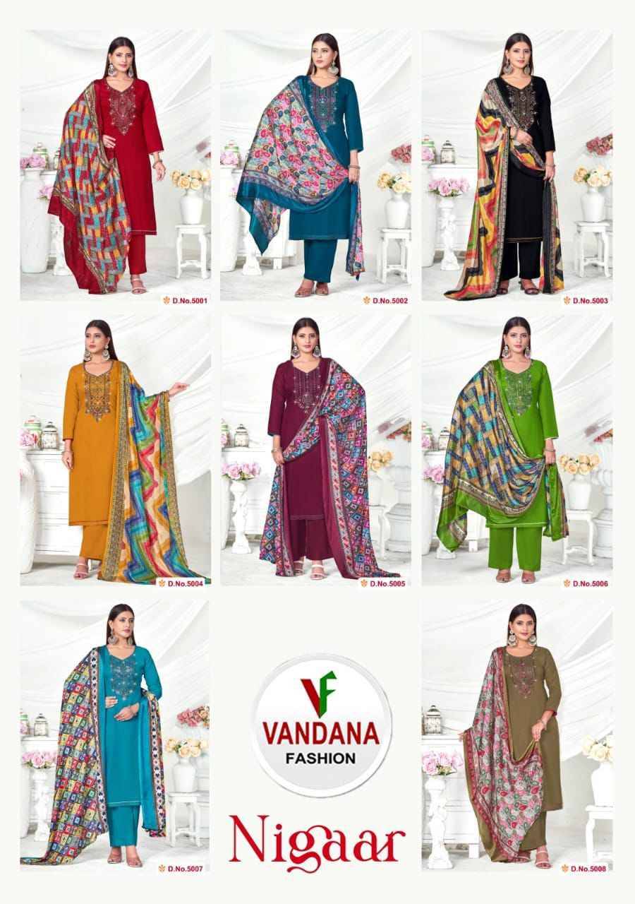 Nigaar Vol-5 By Vandana 5001 To 5008 Series Beautiful Festive Suits Stylish Fancy Colorful Casual Wear & Ethnic Wear Heavy Rayon Slub Print Dresses At Wholesale Price