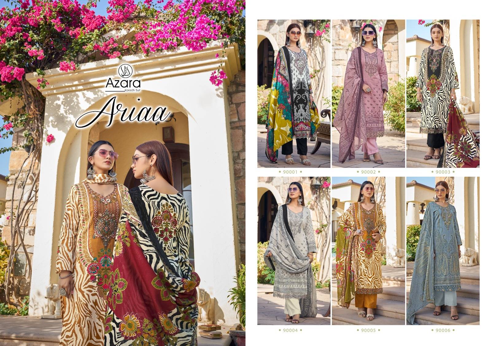 Ariaa By Azara 90001 To 90006 Series Beautiful Festive Suits Stylish Fancy Colorful Casual Wear & Ethnic Wear Cambric Cotton Print Dresses At Wholesale Price