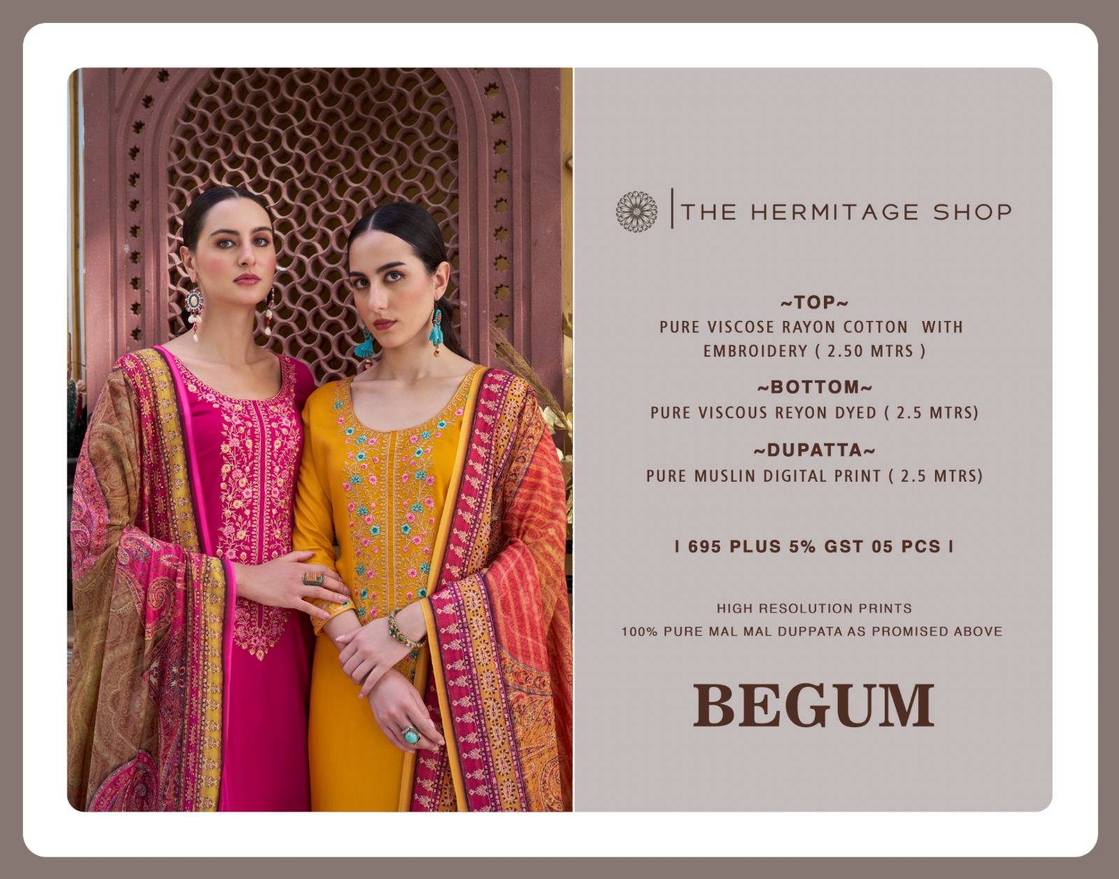 Begum By The Hermitage Shop 2001 To 2005 Series Beautiful Festive Suits Stylish Fancy Colorful Casual Wear & Ethnic Wear Pure Viscose Rayon Cotton Print Dresses At Wholesale Price