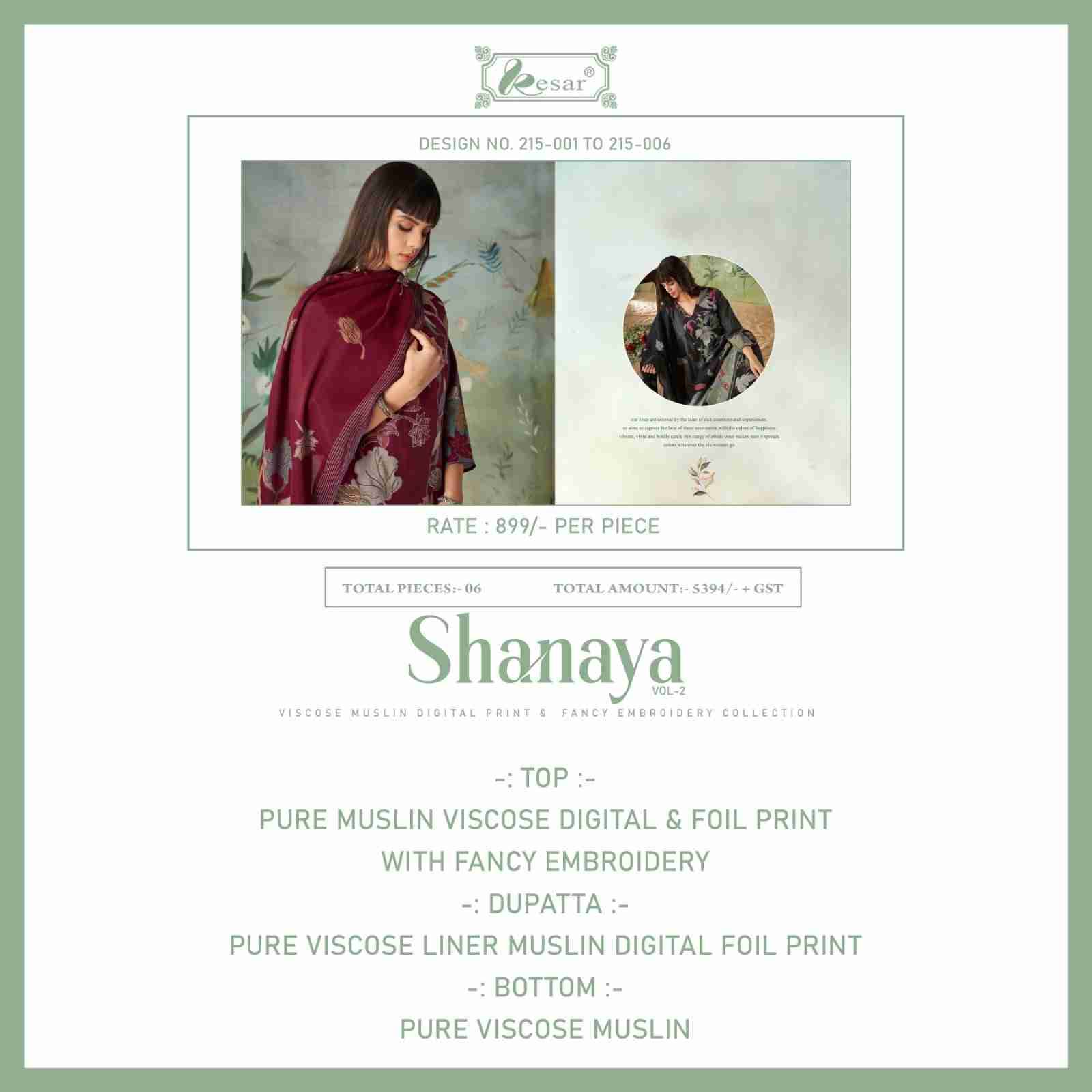 Shanaya Vol-2 By Kesar 220001 To 220006 Series Beautiful Festive Suits Stylish Fancy Colorful Casual Wear & Ethnic Wear Pure Muslin Viscose Print Dresses At Wholesale Price