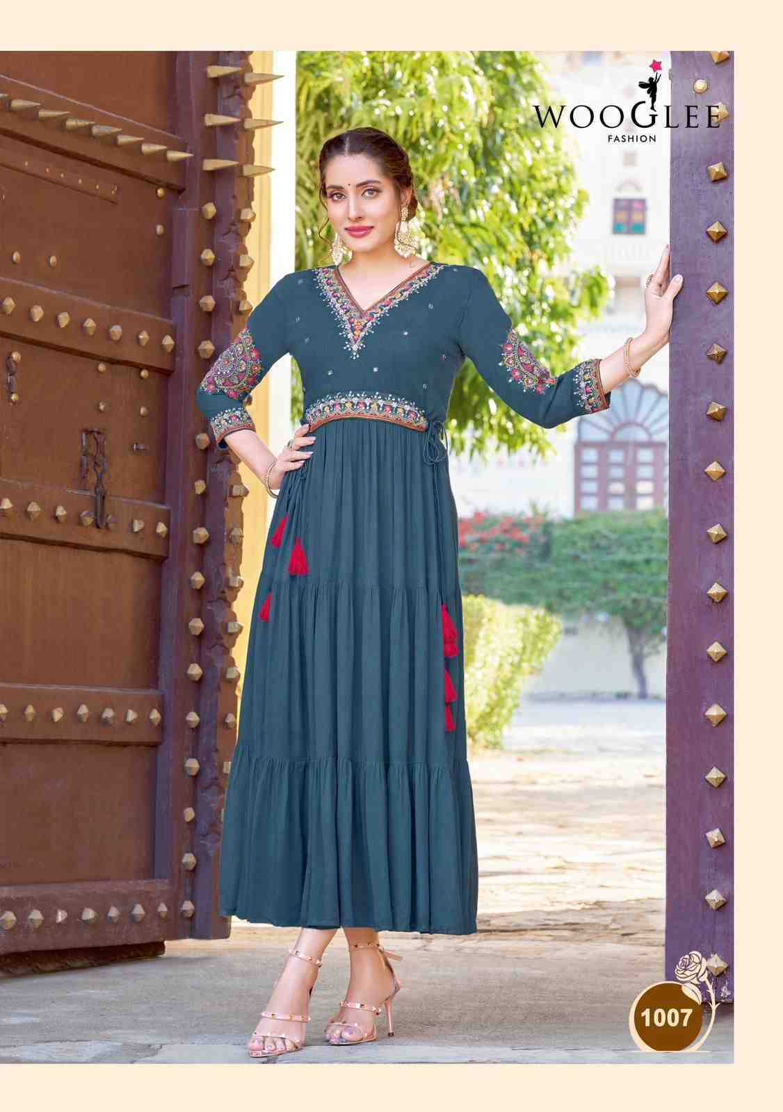 Nirja Vol-2 By Wooglee 1005 To 1008 Series Designer Stylish Fancy Colorful Beautiful Party Wear & Ethnic Wear Collection Rayon Embroidered Kurtis At Wholesale Price