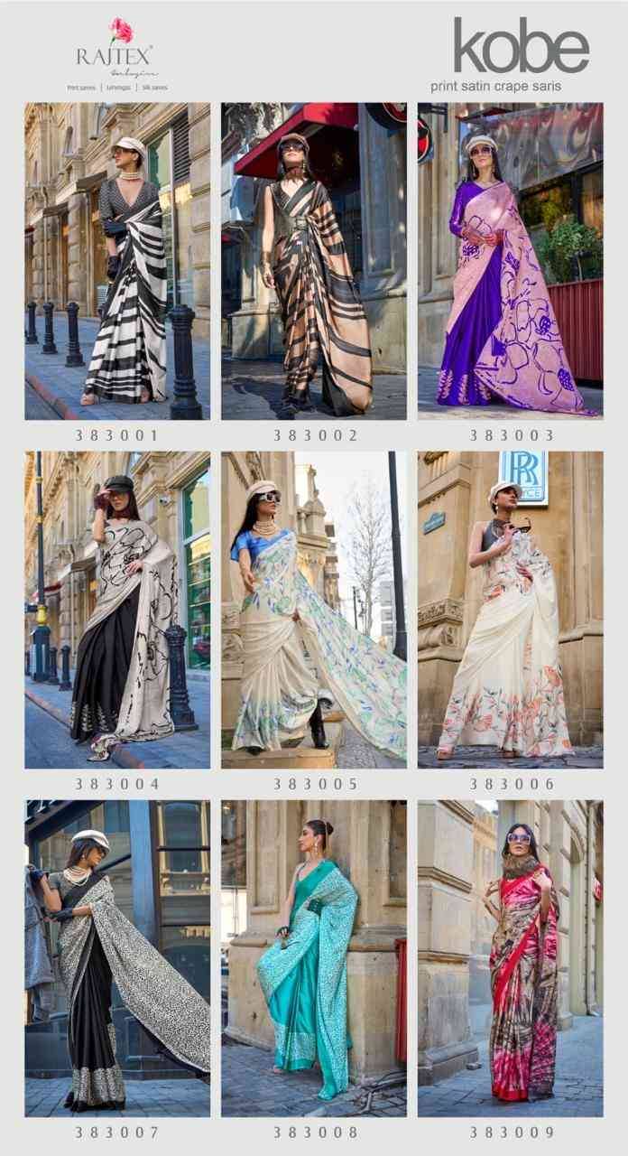 Kobe By Raj Tex 383001 To 383018 Series Indian Traditional Wear Collection Beautiful Stylish Fancy Colorful Party Wear & Occasional Wear Satin Crepe Sarees At Wholesale Price