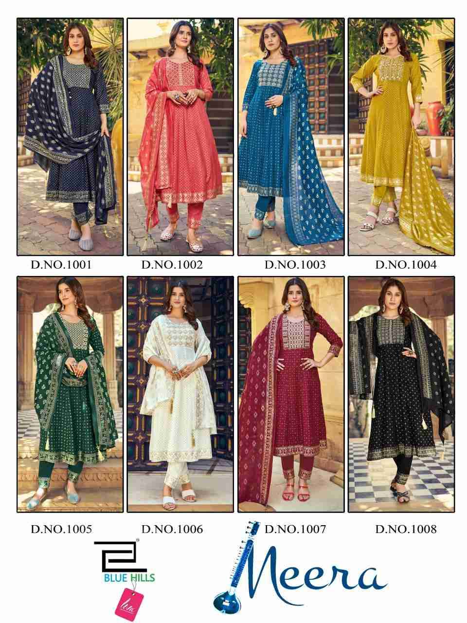 Meera By Blue Hills 1001 To 1008 Series Designer Festive Suits Beautiful Fancy Colorful Stylish Party Wear & Occasional Wear Rayon Dresses At Wholesale Price