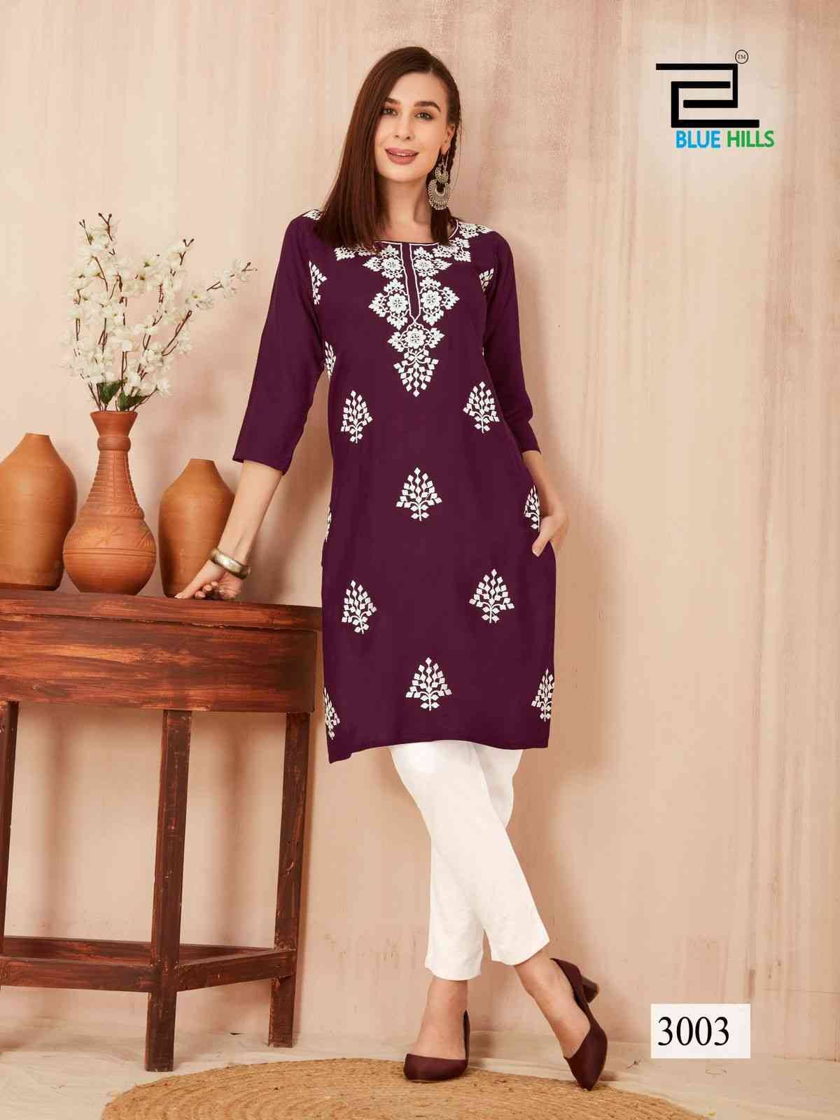 Nawab Vol-3 By Blue Hills 3001 To 3006 Series Designer Stylish Fancy Colorful Beautiful Party Wear & Ethnic Wear Collection Rayon With Work Kurtis At Wholesale Price
