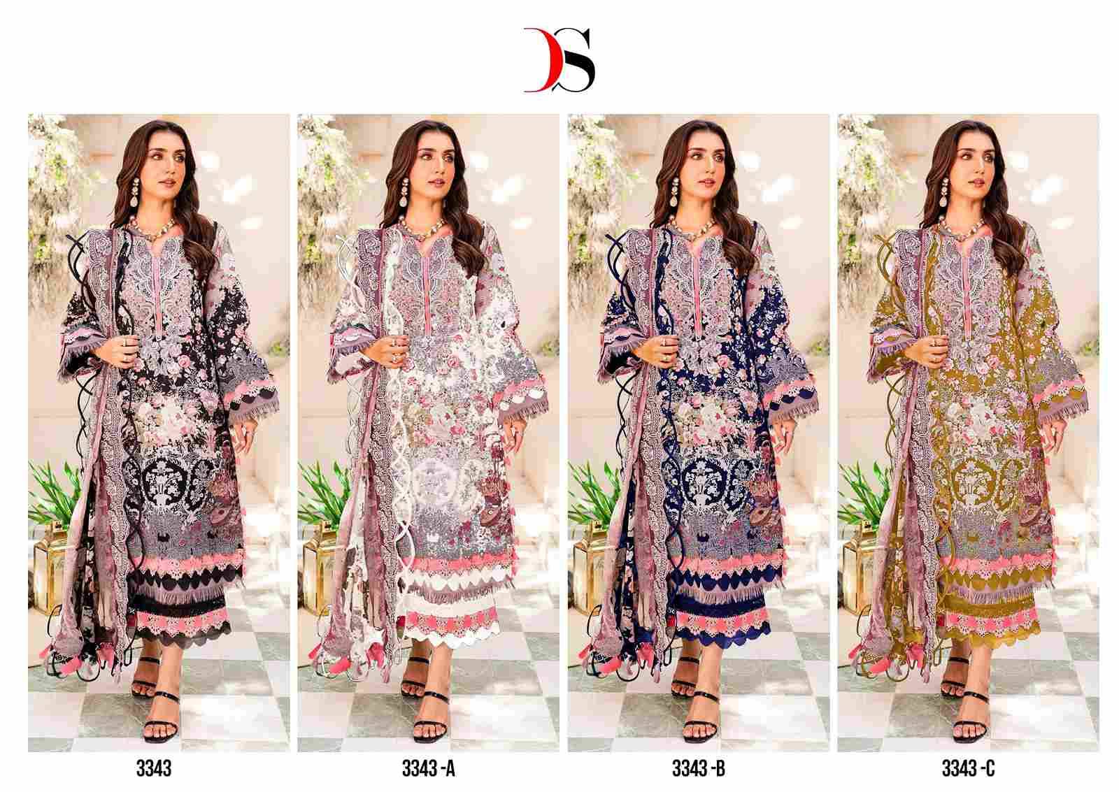 Deepsy Hit Design 3343 Colours By Deepsy Suits 3343 To 3343-C Series Designer Pakistani Suits Beautiful Fancy Stylish Colorful Party Wear & Occasional Wear Pure Cotton With Embroidery Dresses At Wholesale Price