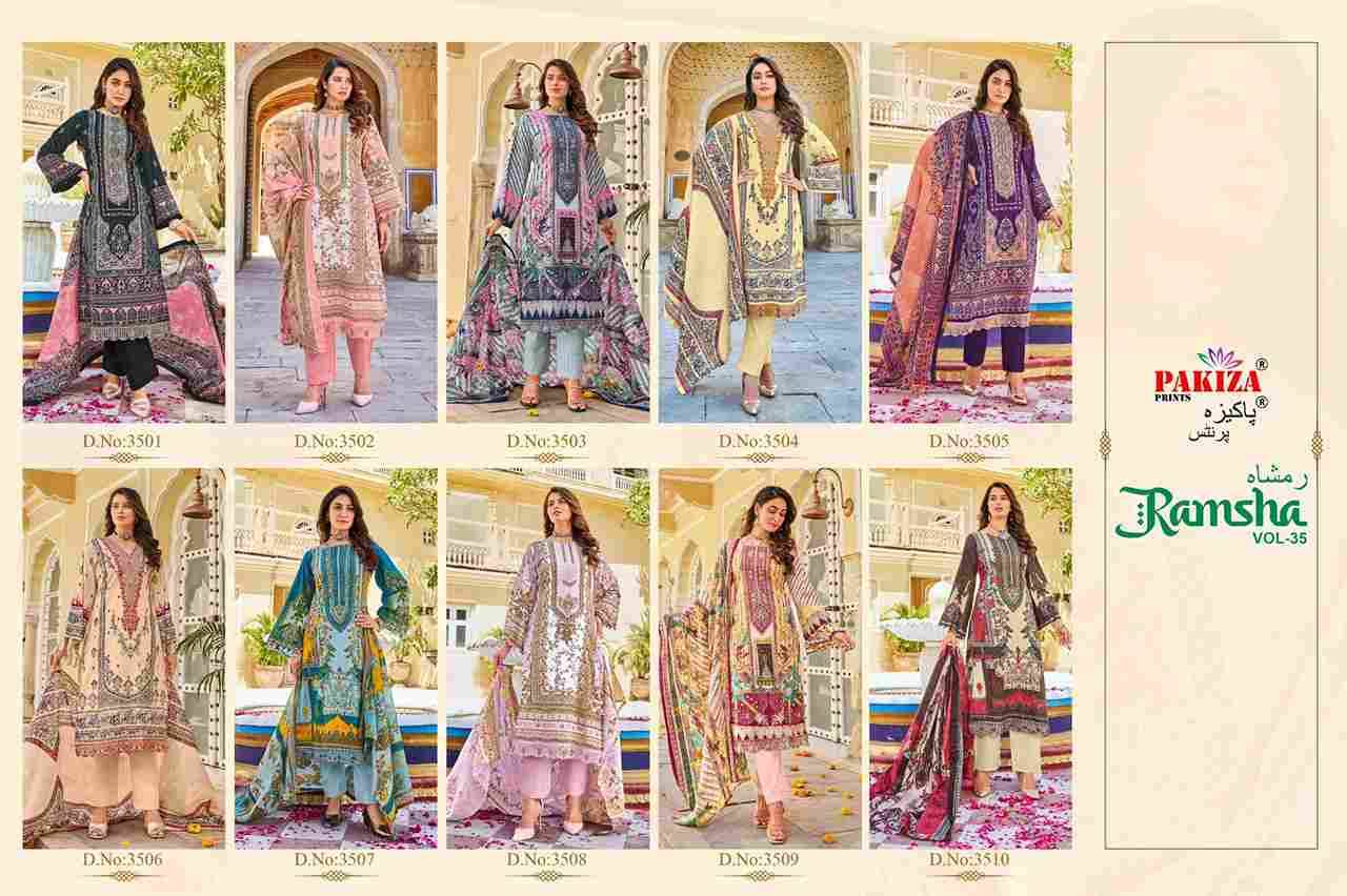 Ramsha Vol-35 By Pakiza Prints 3501 To 3510 Series Beautiful Festive Suits Stylish Fancy Colorful Casual Wear & Ethnic Wear Pure Lawn Cotton Digital Print Dresses At Wholesale Price