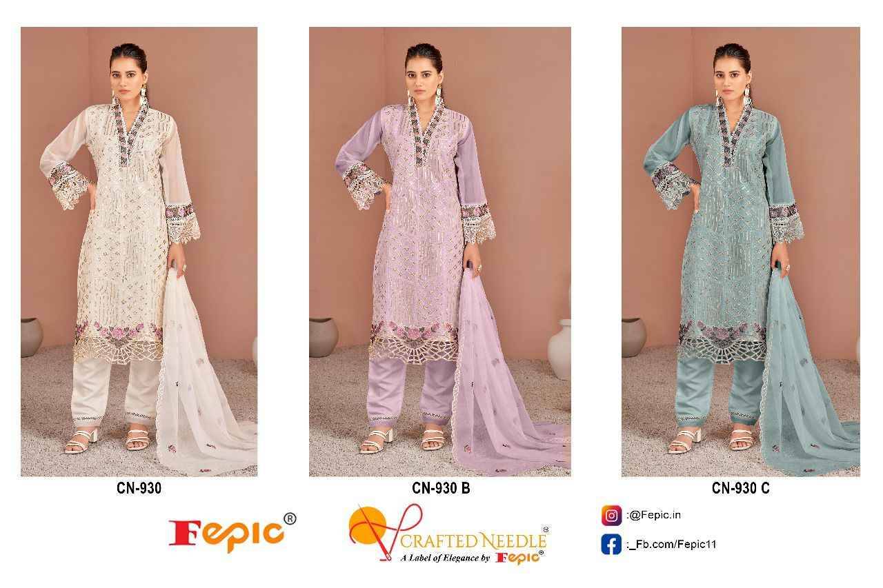 Fepic 930 Colours By Fepic 930-A To 930-C Series Beautiful Pakistani Suits Colorful Stylish Fancy Casual Wear & Ethnic Wear Organza Embroidered Dresses At Wholesale Price