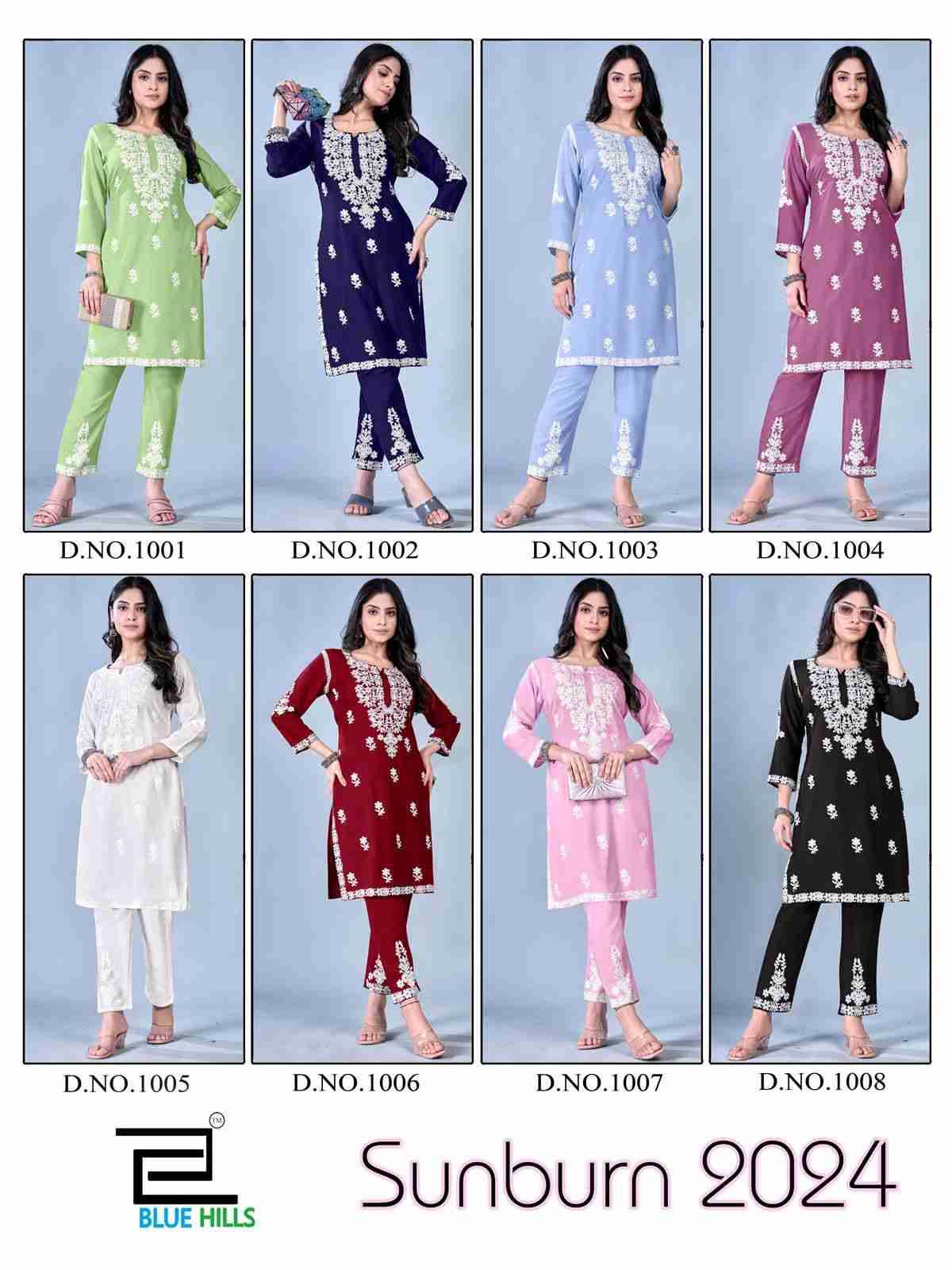 Sunburn 2024 By Blue Hills 1001 To 1008 Series Designer Stylish Fancy Colorful Beautiful Party Wear & Ethnic Wear Collection Rayon With Work Kurtis With Bottom At Wholesale Price