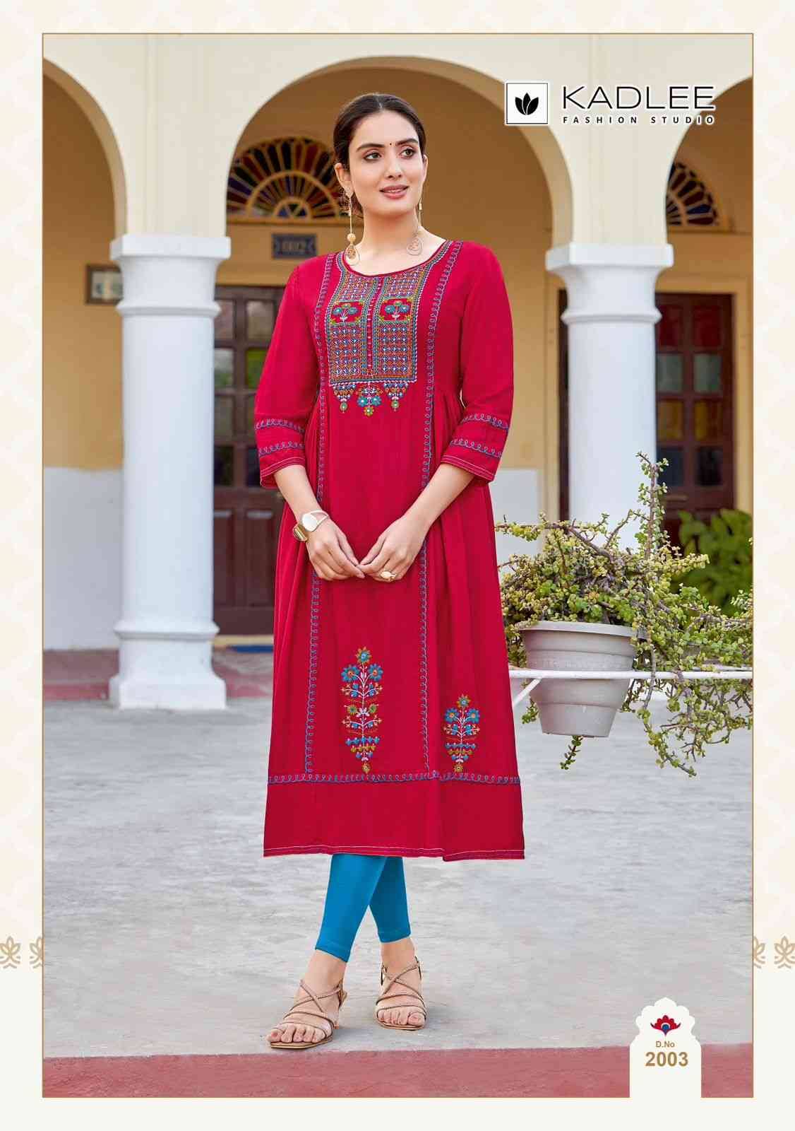 Anshika By Kadlee 2001 To 2004 Series Designer Stylish Fancy Colorful Beautiful Party Wear & Ethnic Wear Collection Rayon With Work Kurtis At Wholesale Price