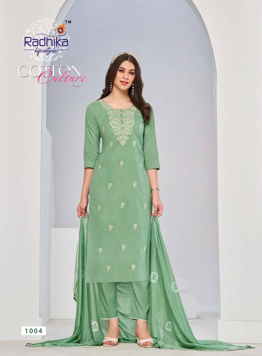 Cotton Culture Vol-1 By Radhika Lifestyle 1001 To 1006 Series Beautiful Festive Suits Colorful Stylish Fancy Casual Wear & Ethnic Wear Pure Cotton With Work Dresses At Wholesale Price