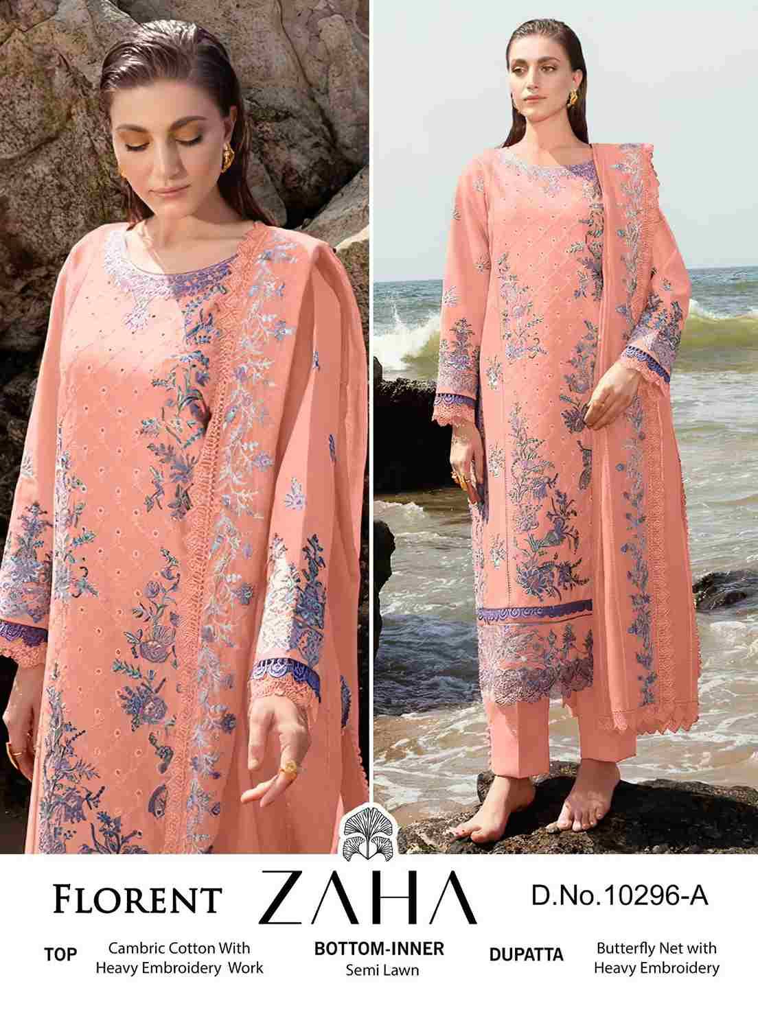 Florent By Zaha 10296-A To 10296-D Series Beautiful Pakistani Suits Colorful Stylish Fancy Casual Wear & Ethnic Wear Cambric Cotton Dresses At Wholesale Price