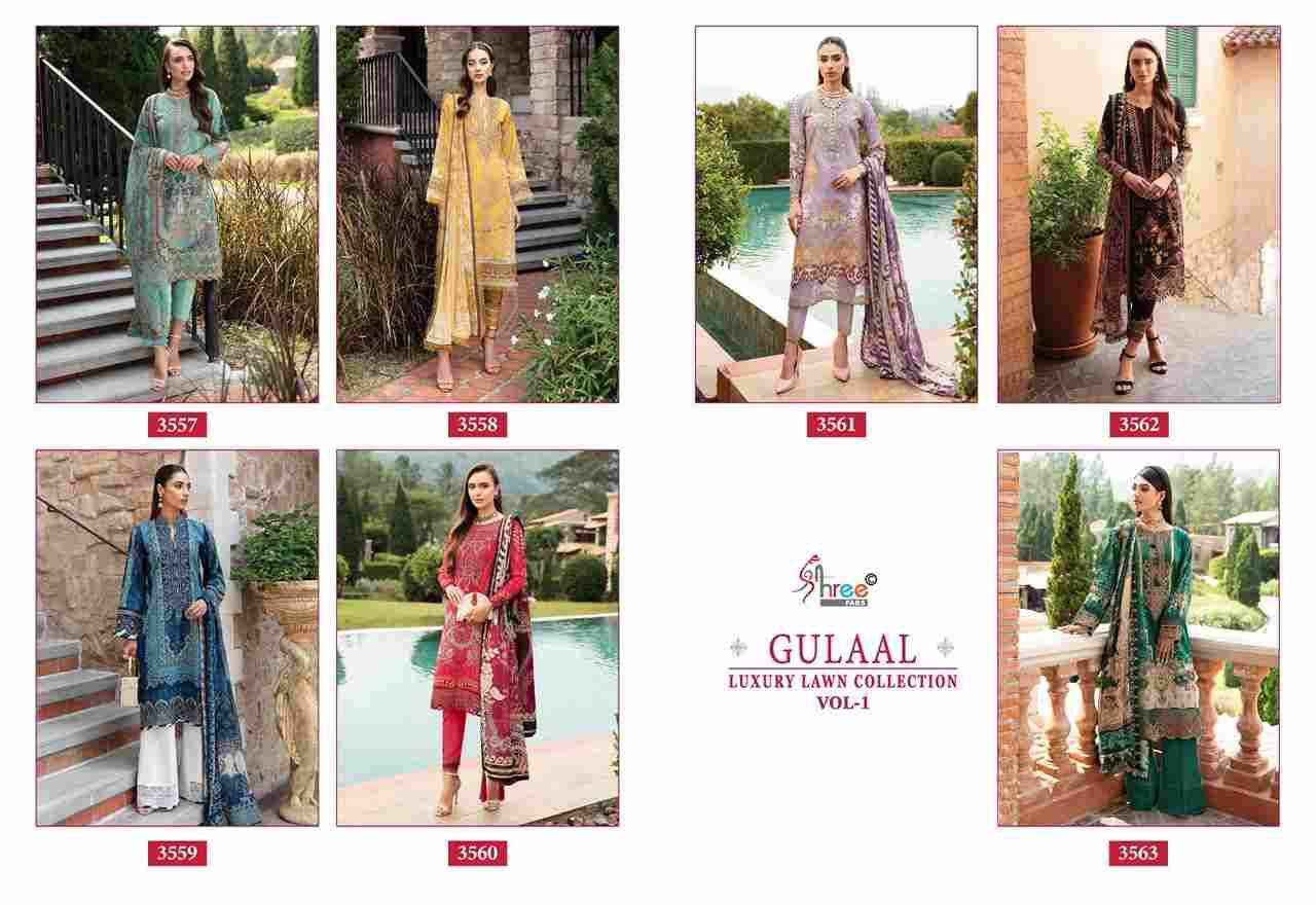 Gulaal Luxury Lawn Collection Vol-1 By Shree Fabs 3557 To 3563 Series Designer Pakistani Suits Beautiful Stylish Fancy Colorful Party Wear & Occasional Wear Pure Cotton Print Embroidered Dresses At Wholesale Price