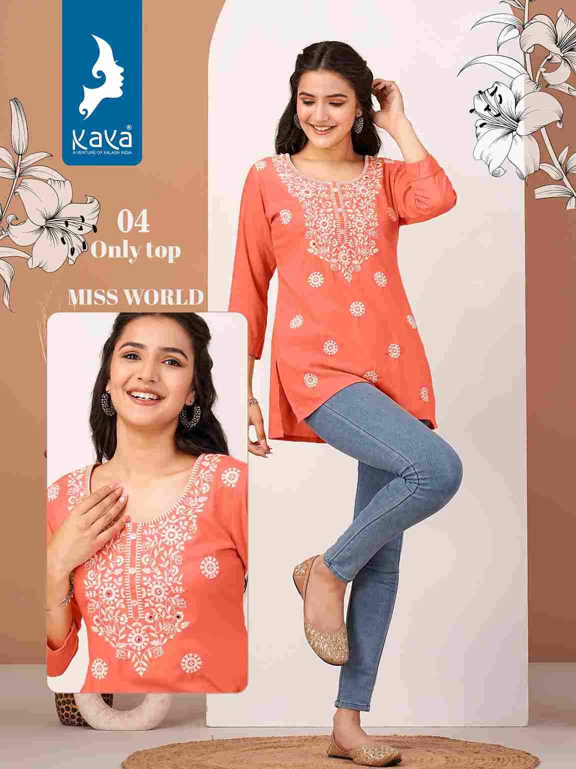 Miss World By Kaya 01 To 06 Series Designer Stylish Fancy Colorful Beautiful Party Wear & Ethnic Wear Collection Rayon With Work Tops At Wholesale Price