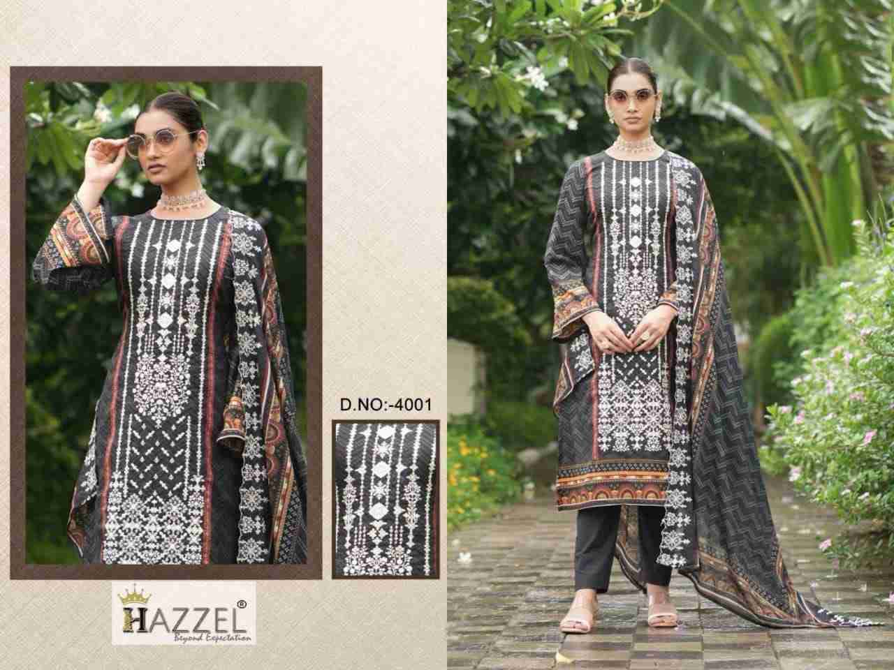 Bin Saeed Vol-4 By Hazzel 4001 To 4003 Series Designer Pakistani Suits Beautiful Fancy Stylish Colorful Party Wear & Occasional Wear Lawn Cotton Print Embroidery Dresses At Wholesale Price