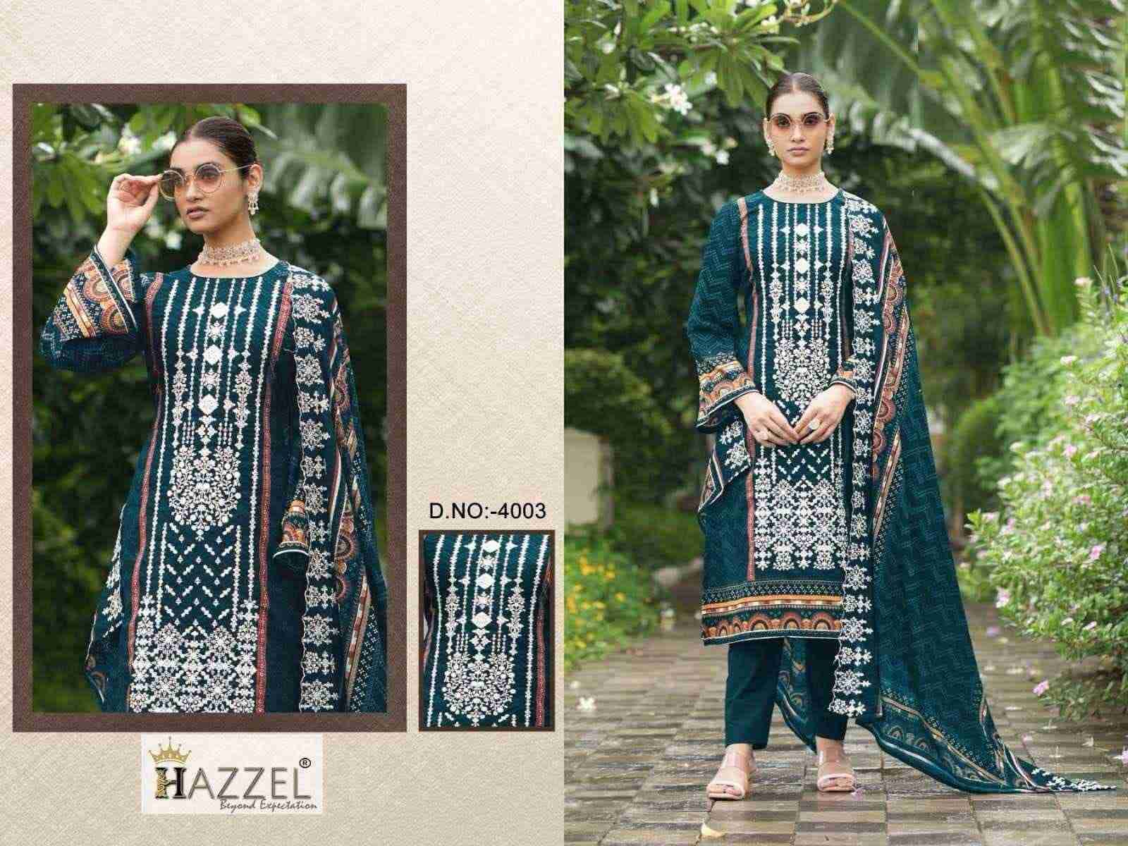 Bin Saeed Vol-4 By Hazzel 4001 To 4003 Series Designer Pakistani Suits Beautiful Fancy Stylish Colorful Party Wear & Occasional Wear Lawn Cotton Print Embroidery Dresses At Wholesale Price