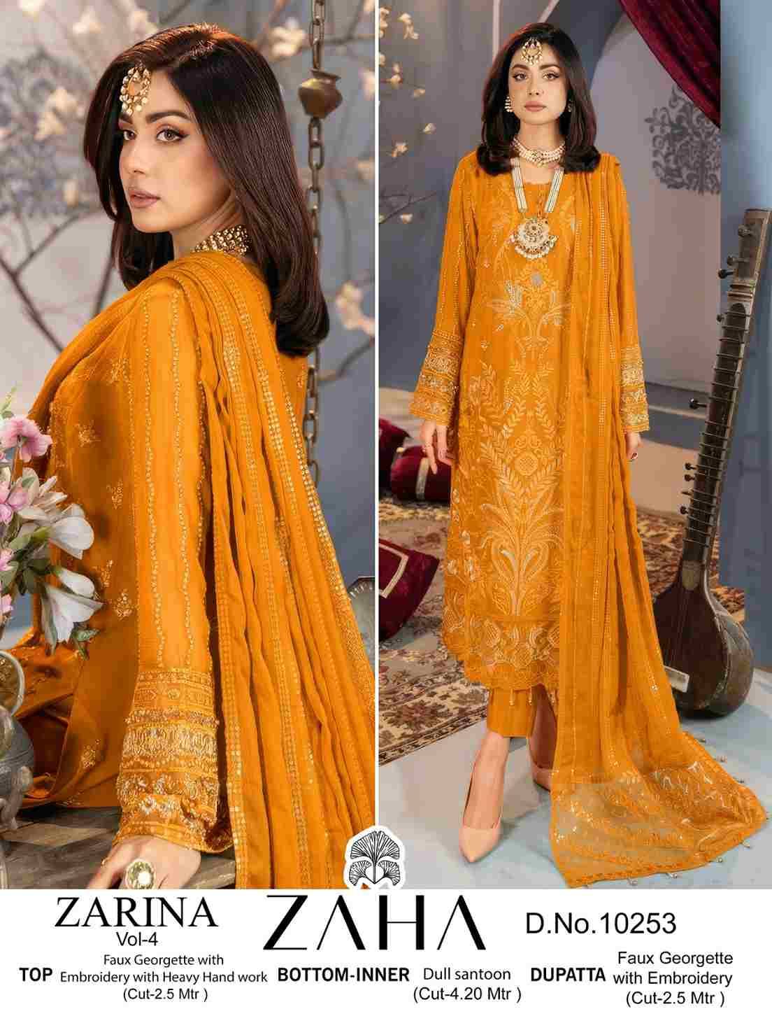 Zarina Vol-4 By Zaha 10253 To 10255 Series Beautiful Pakistani Suits Colorful Stylish Fancy Casual Wear & Ethnic Wear Faux Georgette With Embroidered Dresses At Wholesale Price