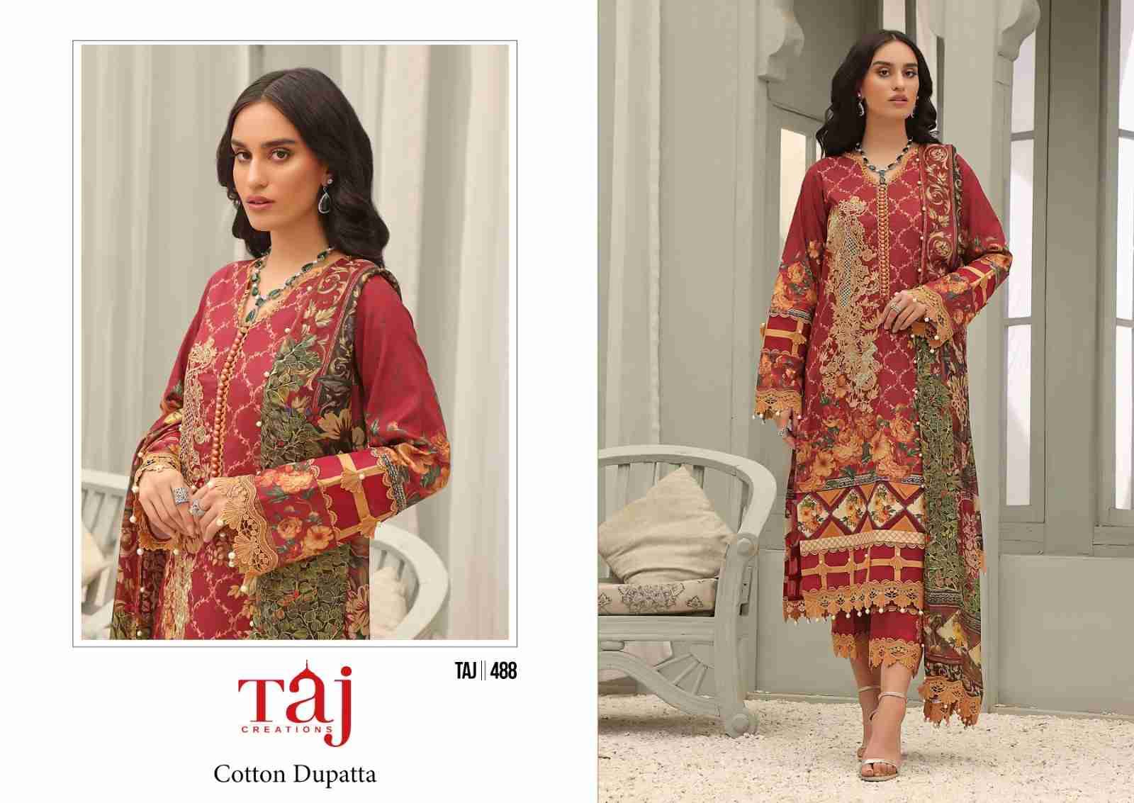 Taj 488 Series By Taj Creation 488 To 489 Series Beautiful Pakistani Suits Colorful Stylish Fancy Casual Wear & Ethnic Wear Pure Cotton With Embroidered Dresses At Wholesale Price