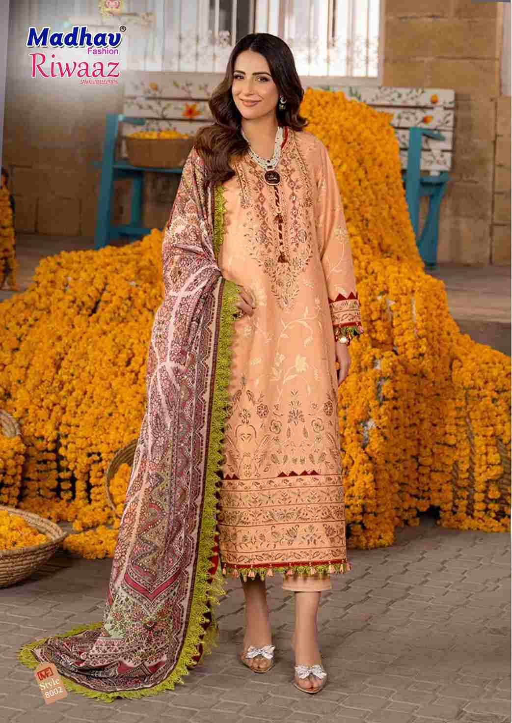 Riwaaz Vol-8 By Madhav Fashion 8001 To 8006 Series Beautiful Stylish Suits Fancy Colorful Casual Wear & Ethnic Wear & Ready To Wear Pure Lawn Cotton Dresses At Wholesale Price