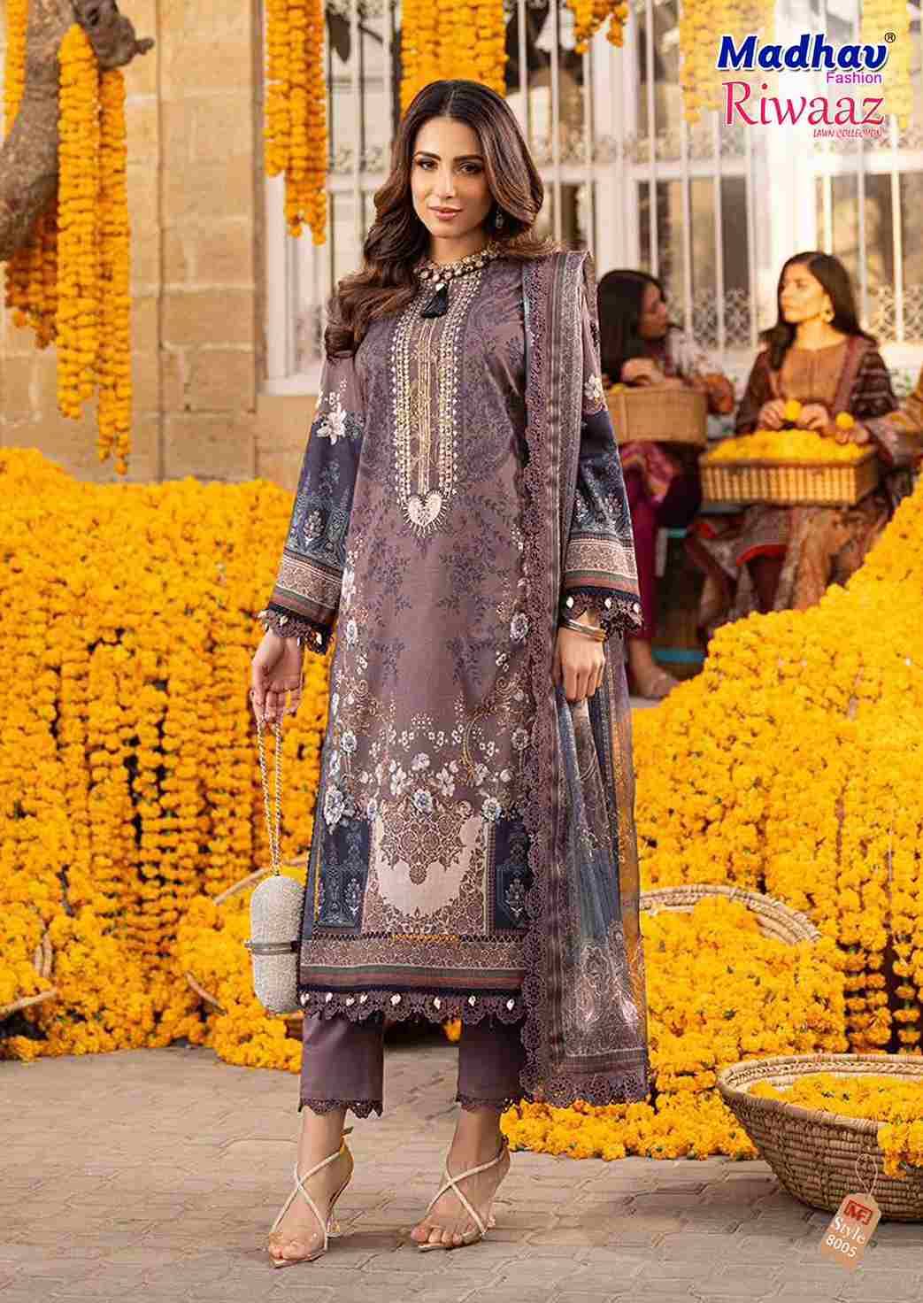 Riwaaz Vol-8 By Madhav Fashion 8001 To 8006 Series Beautiful Stylish Suits Fancy Colorful Casual Wear & Ethnic Wear & Ready To Wear Pure Lawn Cotton Dresses At Wholesale Price