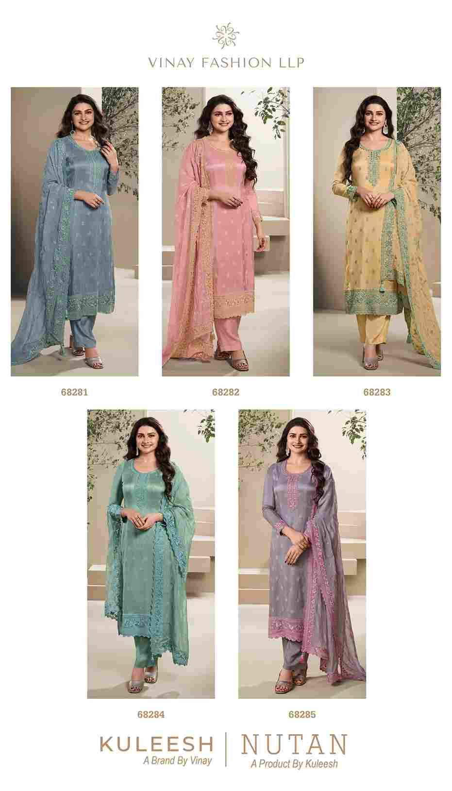 Nutan By Vinay Fashion 68281 To 68285 Series Designer Festive Sharara Suits Collection Beautiful Stylish Fancy Colorful Party Wear & Occasional Wear Dola Silk Dresses At Wholesale Price