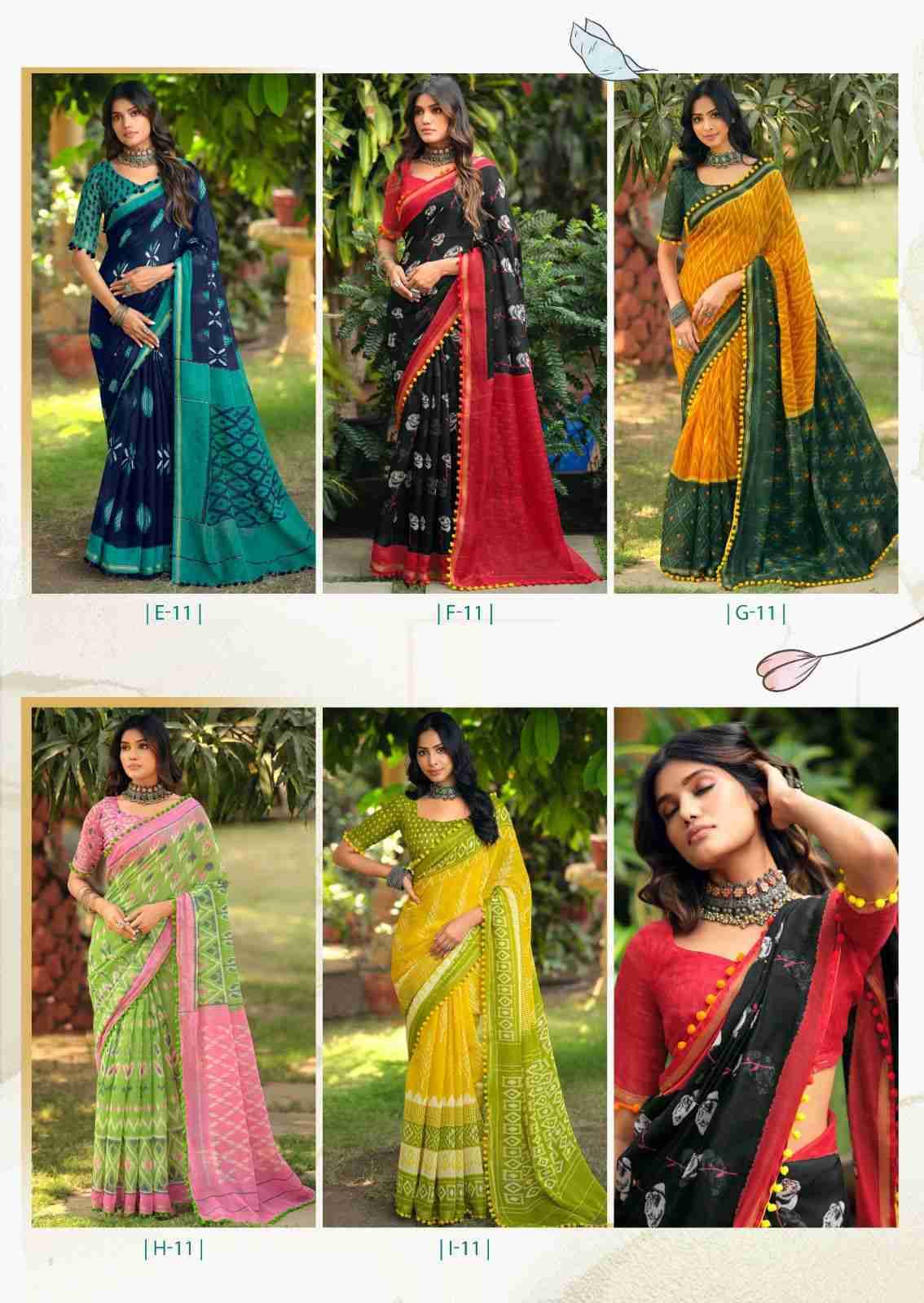 Pumpum Vol-11 By SR 11-E To 11-I Series Indian Traditional Wear Collection Beautiful Stylish Fancy Colorful Party Wear & Occasional Wear Mal Mal Cotton Sarees At Wholesale Price