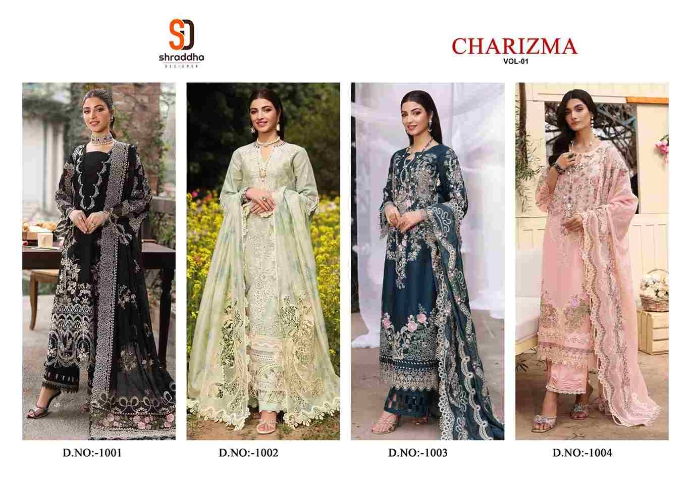 Charizma Vol-1 By Shraddha Designer 1001 To 1004 Series Designer Pakistani Suits Beautiful Stylish Fancy Colorful Party Wear & Occasional Wear Pure Cotton Embroidered Dresses At Wholesale Price