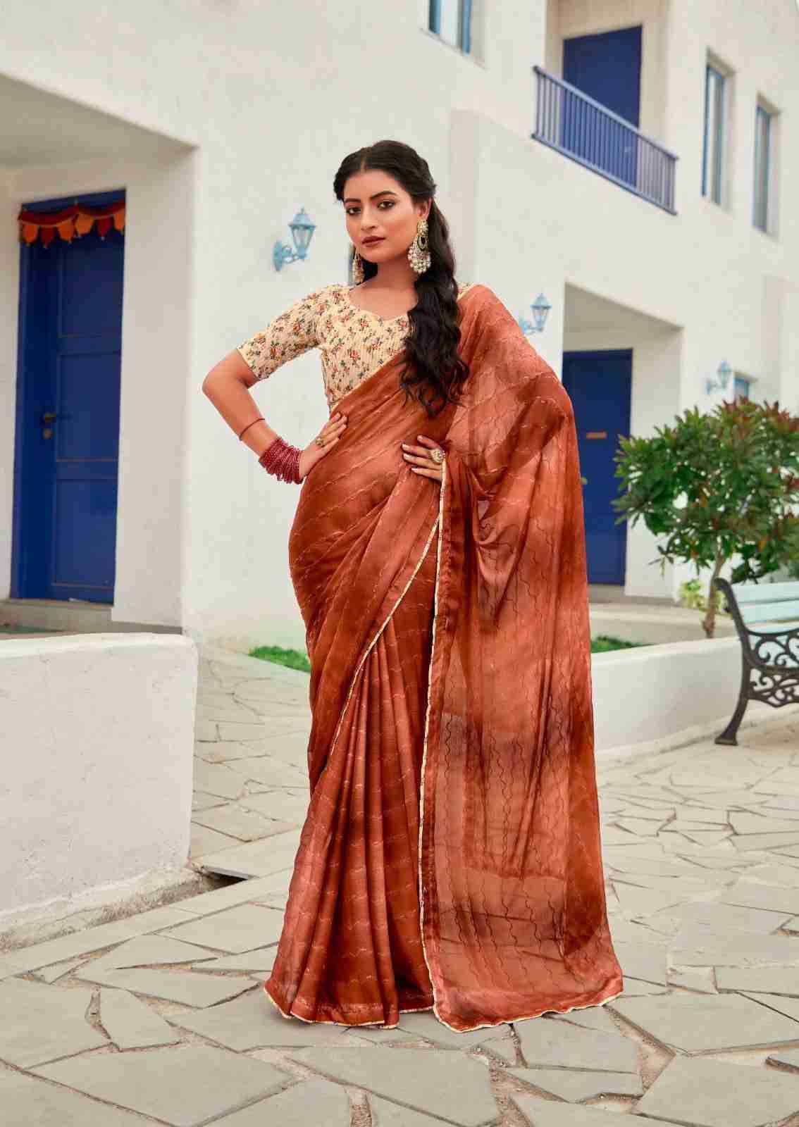 Oliva By Stavan 101 To 110 Series Indian Traditional Wear Collection Beautiful Stylish Fancy Colorful Party Wear & Occasional Wear Chiffon Sarees At Wholesale Price