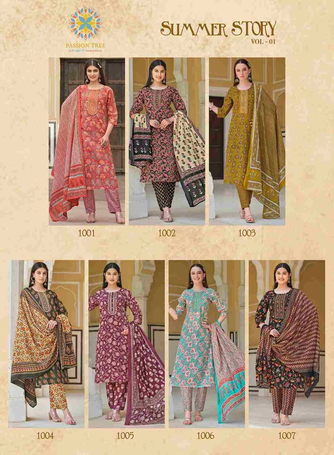 Summer Stody Vol-1 By Passion Tree 1001 To 1007 Series Festive Suits Beautiful Fancy Colorful Stylish Party Wear & Occasional Wear Heavy Cotton Print Dresses At Wholesale Price