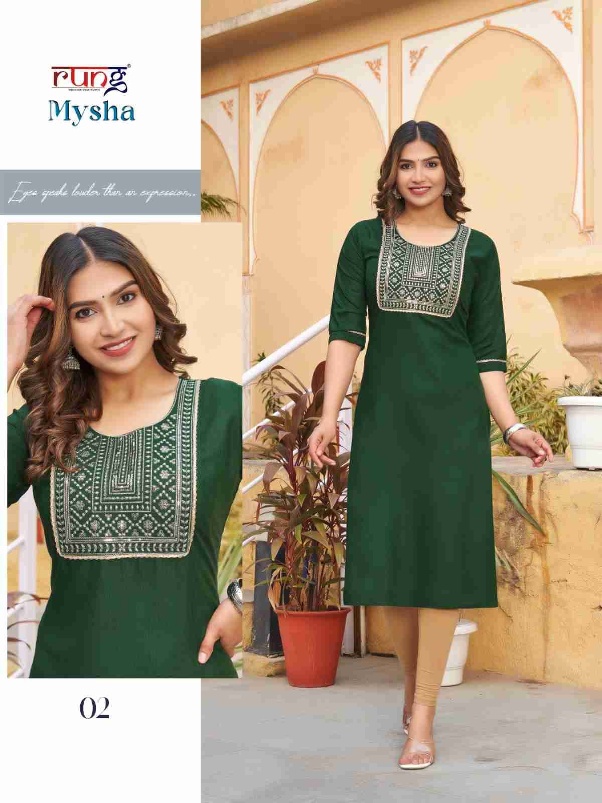 Mysha By Rung 01 To 08 Series Designer Stylish Fancy Colorful Beautiful Party Wear & Ethnic Wear Collection Rayon With Work Kurtis At Wholesale Price