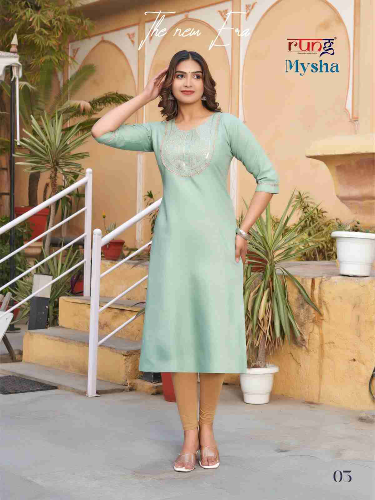 Mysha By Rung 01 To 08 Series Designer Stylish Fancy Colorful Beautiful Party Wear & Ethnic Wear Collection Rayon With Work Kurtis At Wholesale Price