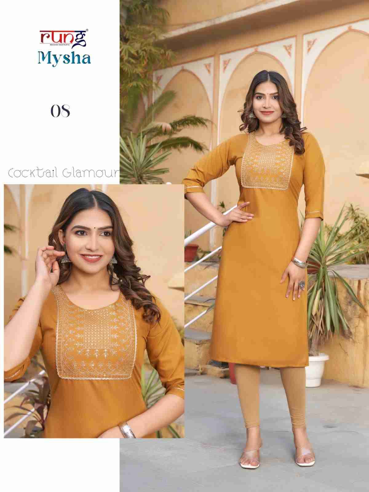 Mysha By Rung 01 To 08 Series Designer Stylish Fancy Colorful Beautiful Party Wear & Ethnic Wear Collection Rayon With Work Kurtis At Wholesale Price