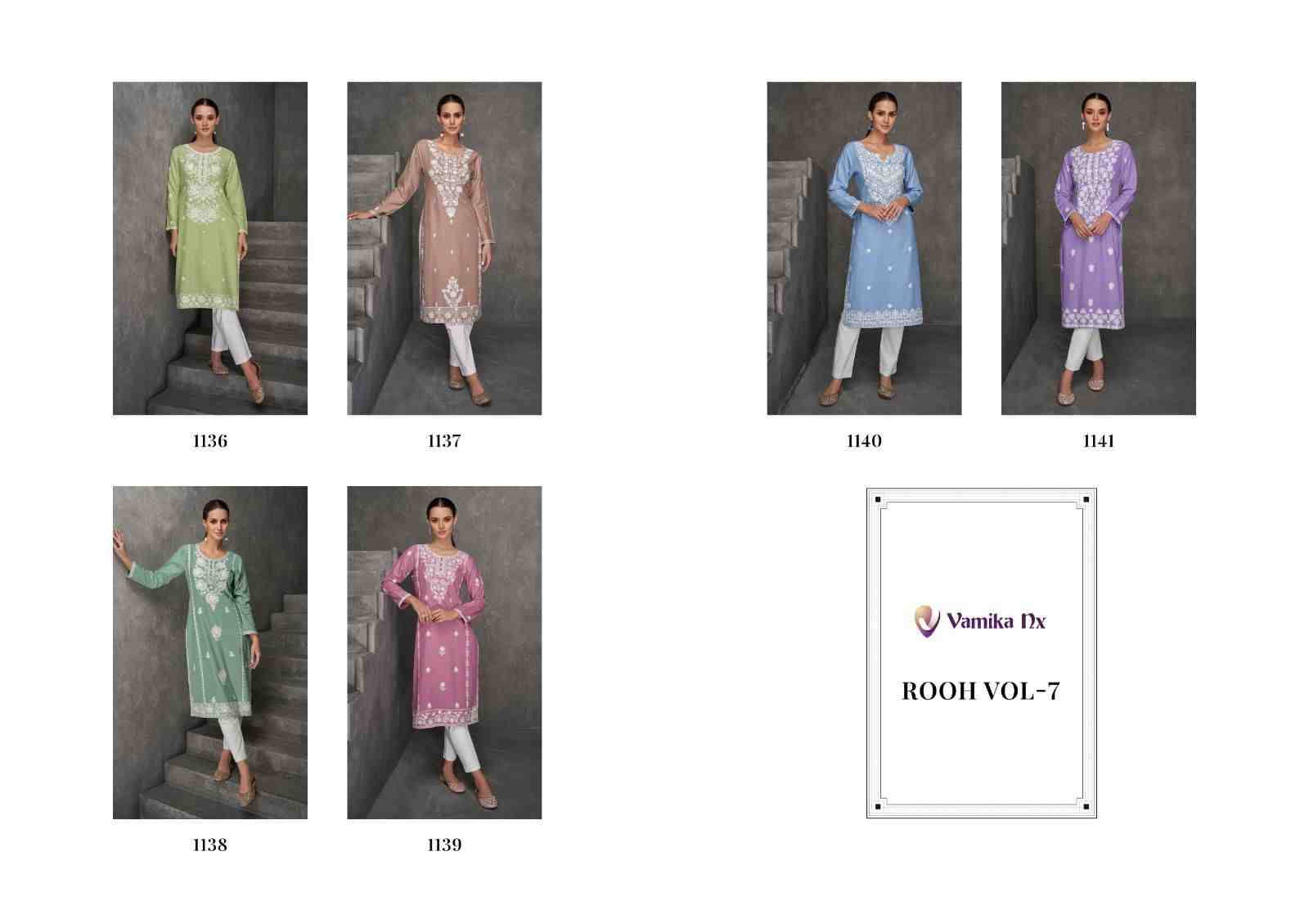 Rooh Vol-7 By Vamika 1136 To 1141 Series Designer Stylish Fancy Colorful Beautiful Party Wear & Ethnic Wear Collection Rayon Viscose Kurtis With Bottom At Wholesale Price