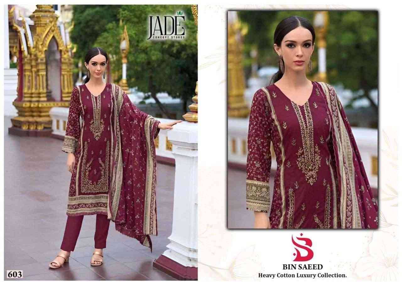 Bin Saeed Vol-6 By Jade 601 To 606 Series Beautiful Festive Suits Stylish Fancy Colorful Casual Wear & Ethnic Wear Pure Lawn Cotton Print Dresses At Wholesale Price