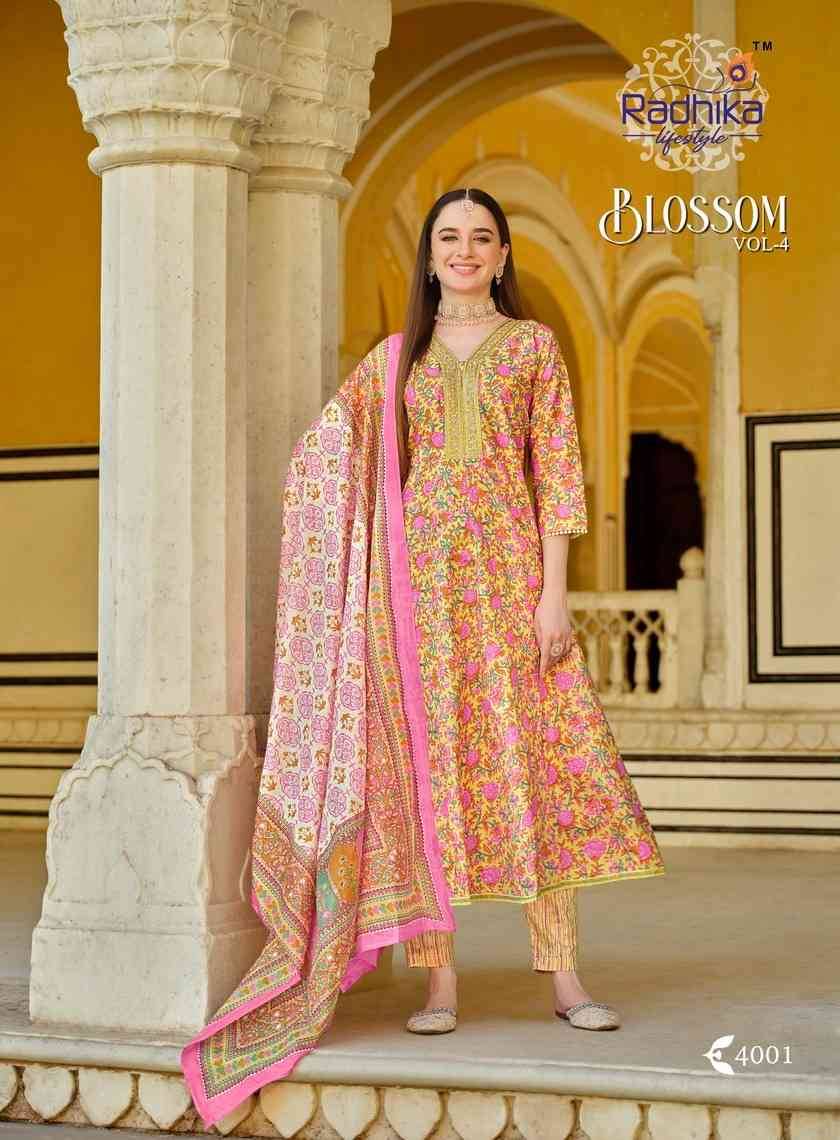 Blossom Vol-4 By Radhika Lifestyle 4001 To 4006 Series Beautiful Festive Suits Colorful Stylish Fancy Casual Wear & Ethnic Wear Cotton Print With Work Dresses At Wholesale Price