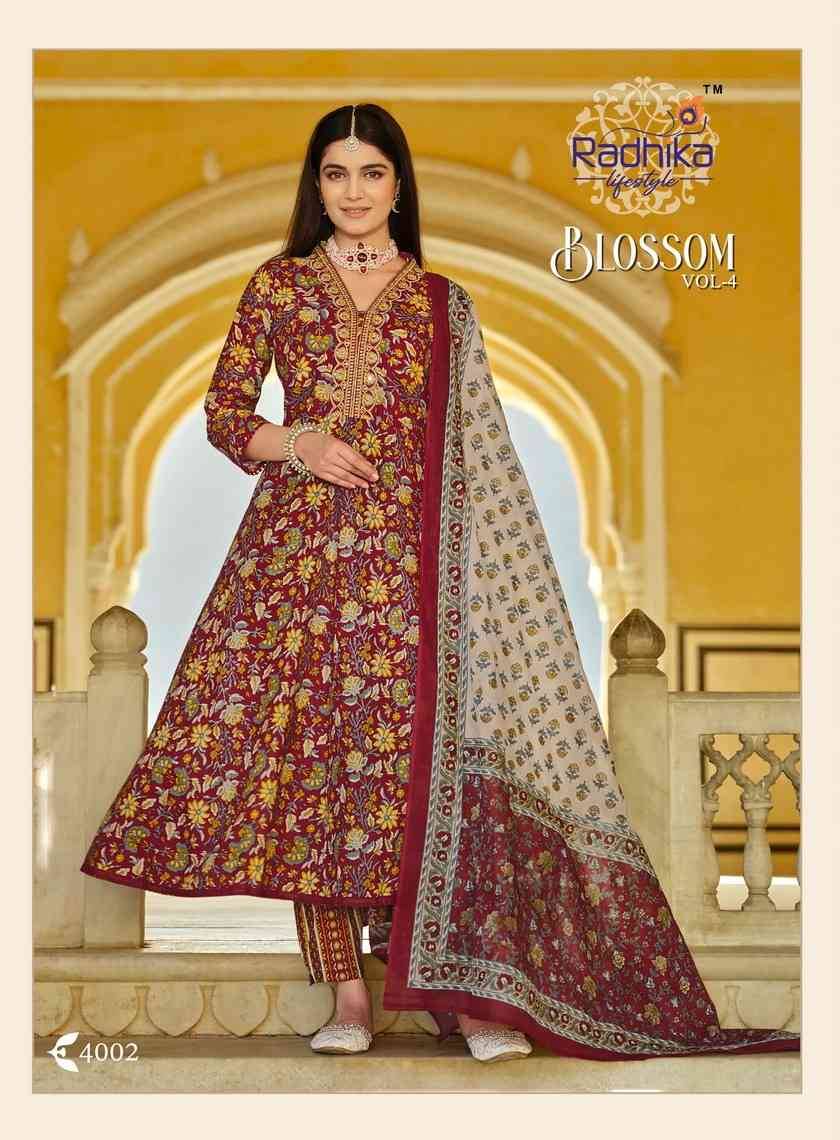 Blossom Vol-4 By Radhika Lifestyle 4001 To 4006 Series Beautiful Festive Suits Colorful Stylish Fancy Casual Wear & Ethnic Wear Cotton Print With Work Dresses At Wholesale Price