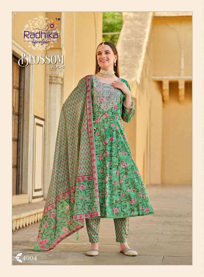 Blossom Vol-4 By Radhika Lifestyle 4001 To 4006 Series Beautiful Festive Suits Colorful Stylish Fancy Casual Wear & Ethnic Wear Cotton Print With Work Dresses At Wholesale Price