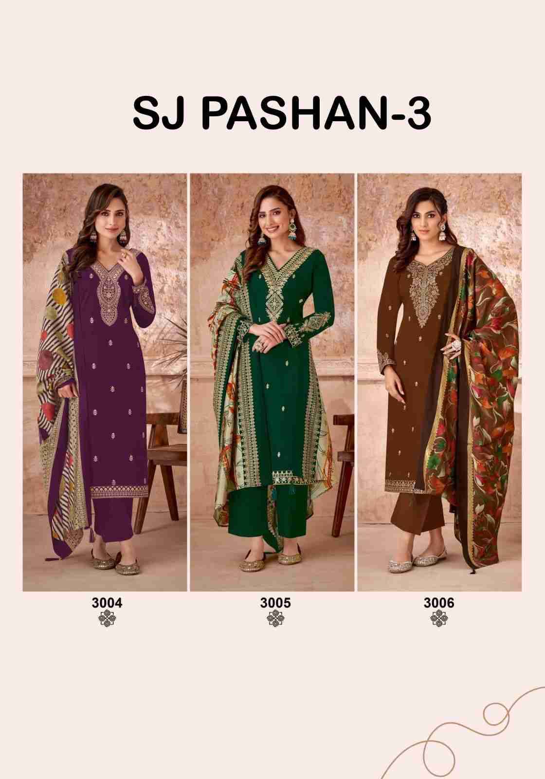 Pashan Vol-3 By Suryajyoti 3001 To 3006 Series Beautiful Stylish Festive Suits Fancy Colorful Casual Wear & Ethnic Wear & Ready To Wear Pure Jam Satin Digital Print Dresses At Wholesale Price