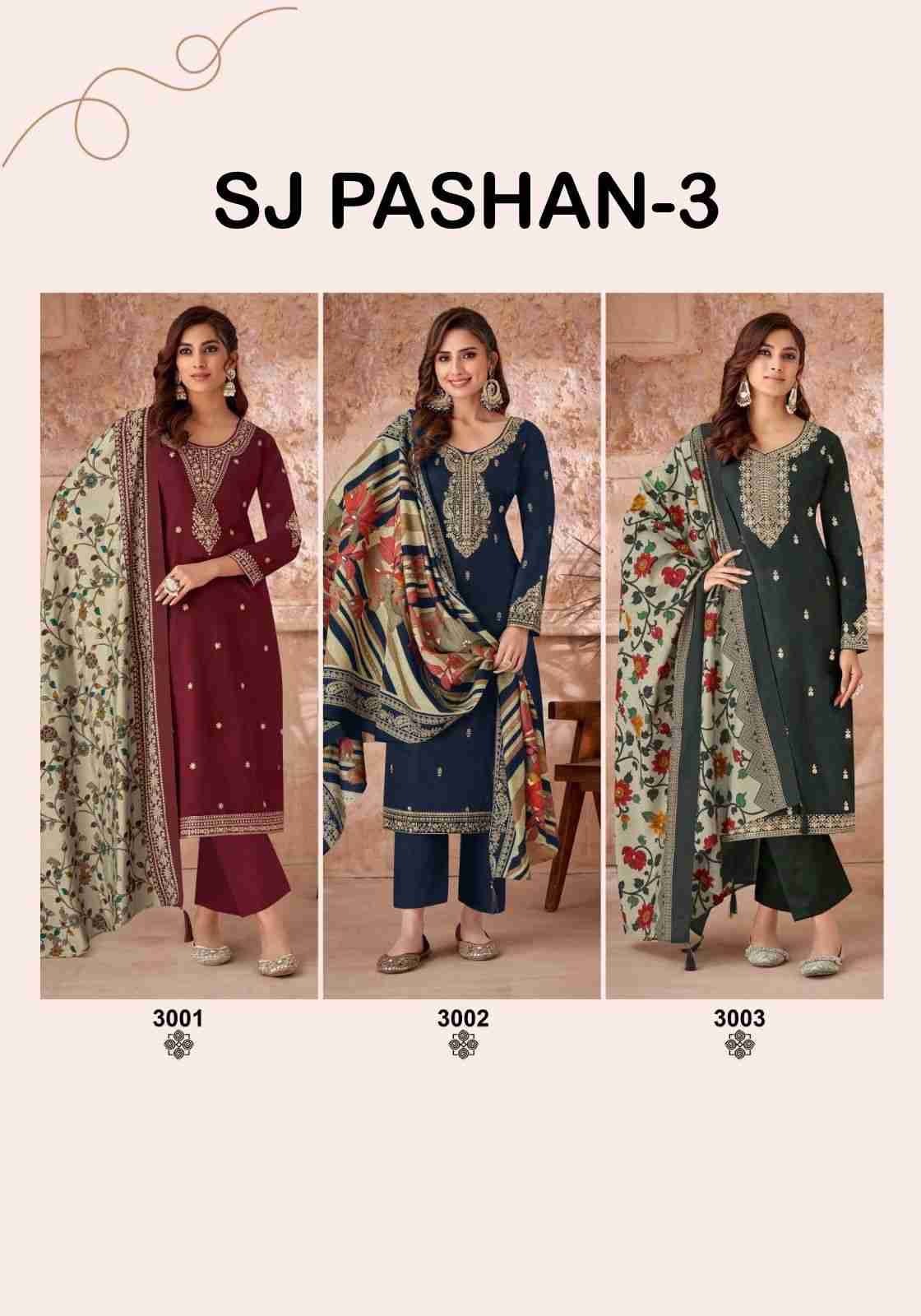 Pashan Vol-3 By Suryajyoti 3001 To 3006 Series Beautiful Stylish Festive Suits Fancy Colorful Casual Wear & Ethnic Wear & Ready To Wear Pure Jam Satin Digital Print Dresses At Wholesale Price