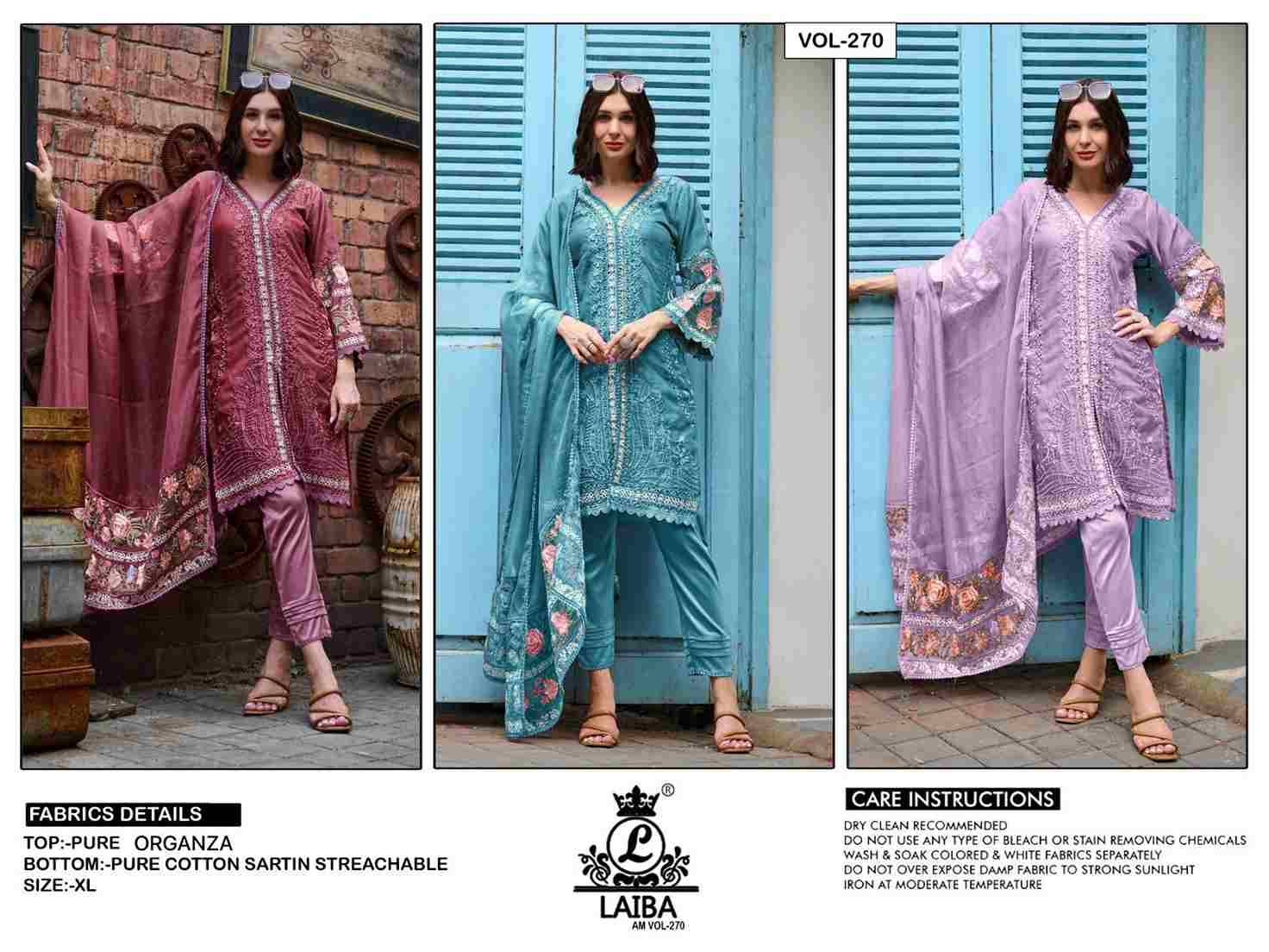 AM Vol-270 By Laiba 270-A To 270-C Series Beautiful Pakistani Suits Colorful Stylish Fancy Casual Wear & Ethnic Wear Pure Organza Embroidered Dresses At Wholesale Price