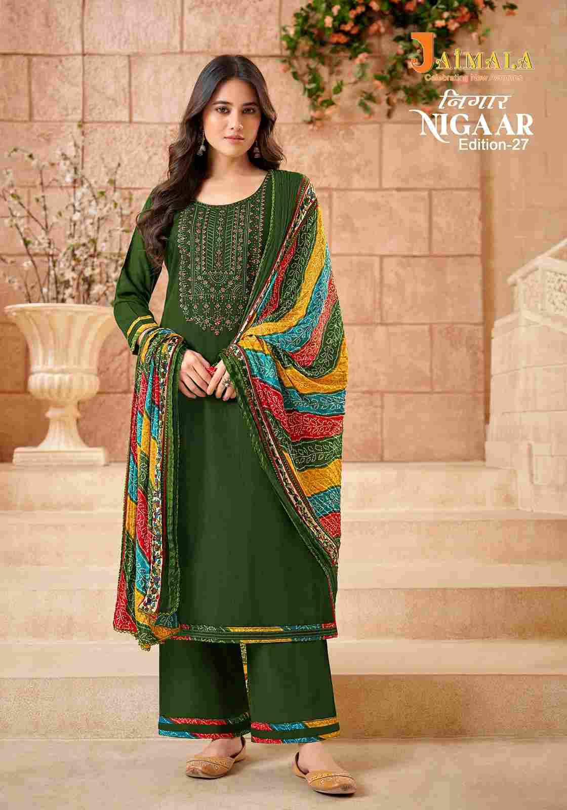 Nigaar Vol-27 By Jaimala 1506-001 To 1506-008 Series Beautiful Festive Suits Colorful Stylish Fancy Casual Wear & Ethnic Wear Pure Rayon Slub With Work Dresses At Wholesale Price