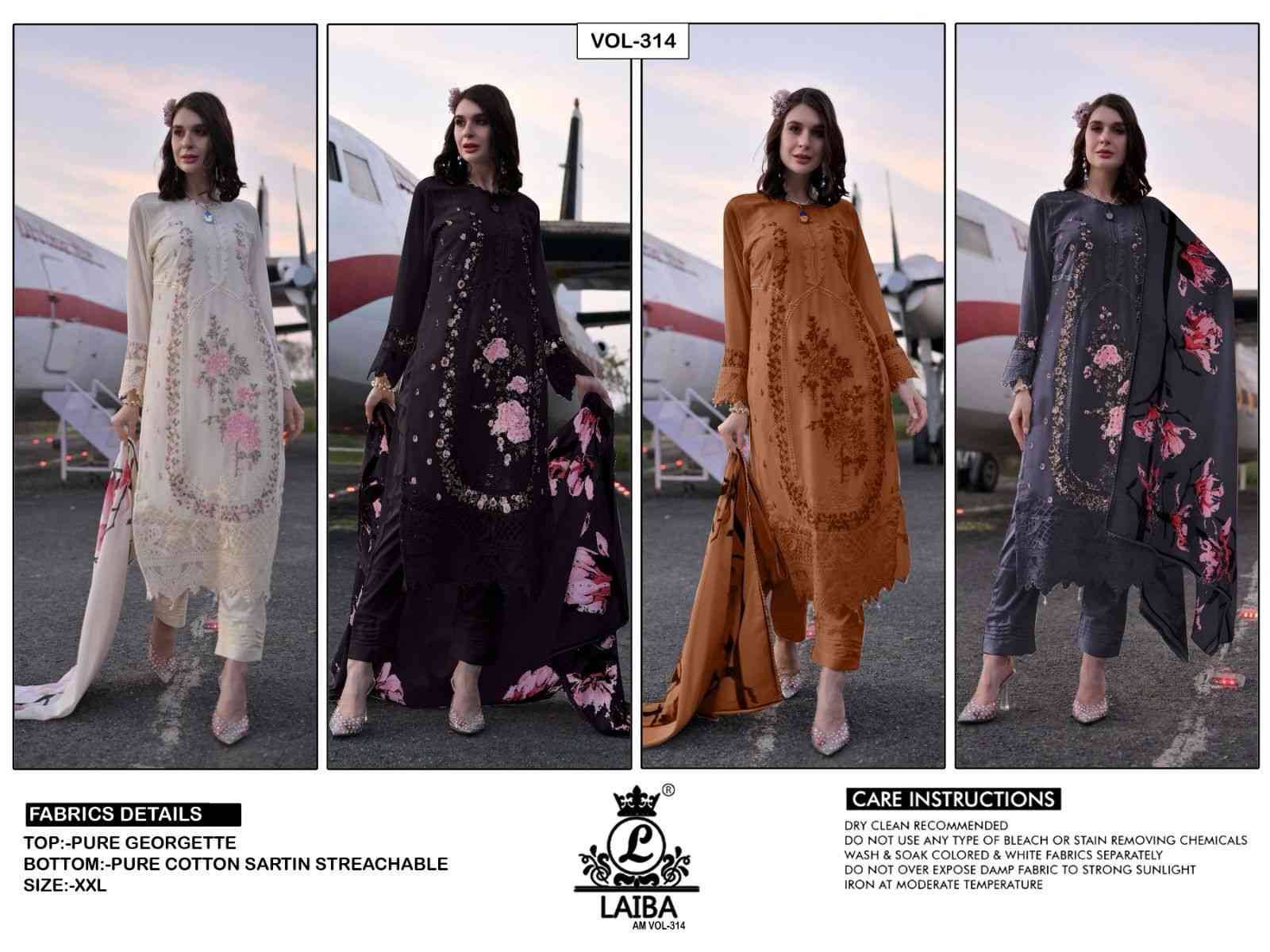 AM Vol-314 By Laiba 314-A To 314-D Series Beautiful Pakistani Suits Colorful Stylish Fancy Casual Wear & Ethnic Wear Pure Georgette Embroidered Dresses At Wholesale Price