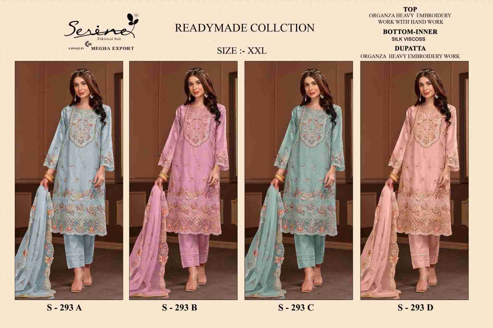 Serene Hit Design S-293 Colours By Serene S-293-A To S-293-D Series Designer Pakistani Suits Beautiful Fancy Colorful Stylish Party Wear & Occasional Wear Organza Embroidered Dresses At Wholesale Price