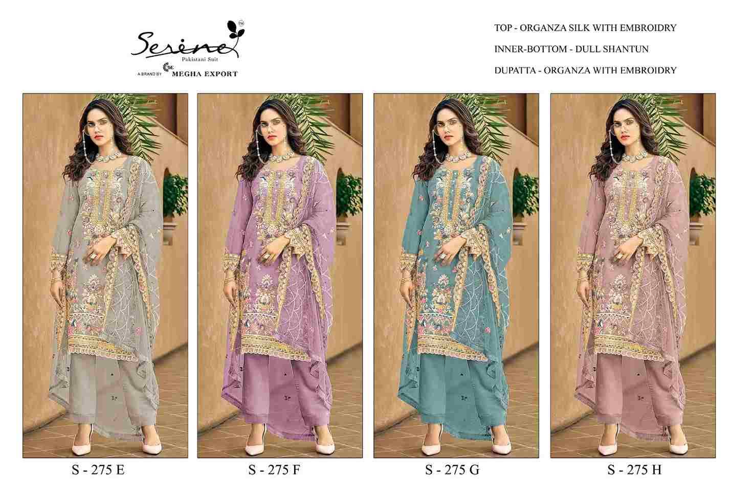 Serene Hit Design S-275 Colours Vol-2 By Serene S-275-E To S-275-H Series Designer Pakistani Suits Beautiful Fancy Colorful Stylish Party Wear & Occasional Wear Organza Silk Embroidered Dresses At Wholesale Price