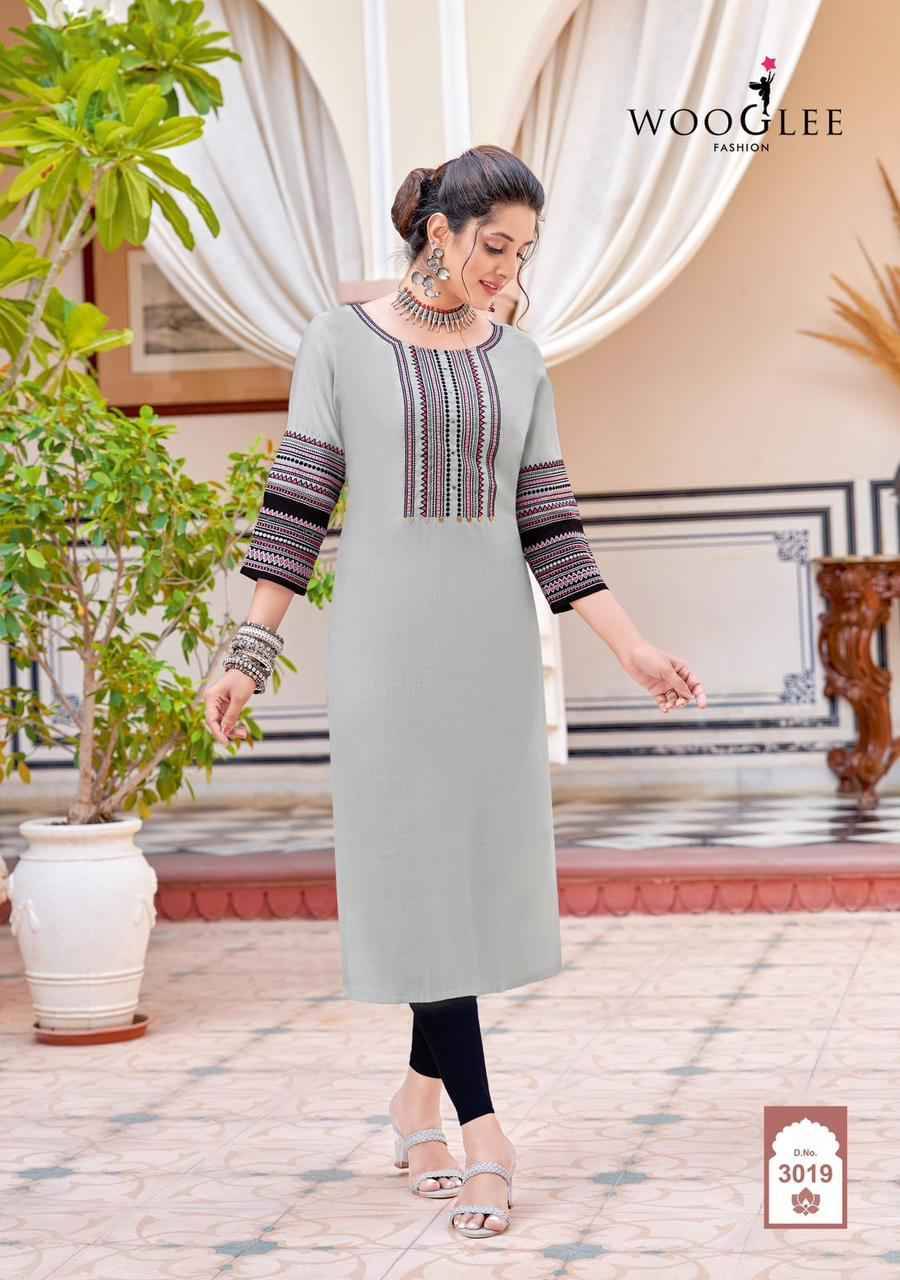 Salonee Vol-5 By Wooglee 3019 To 3024 Series Designer Stylish Fancy Colorful Beautiful Party Wear & Ethnic Wear Collection Rayon With Work Kurtis At Wholesale Price