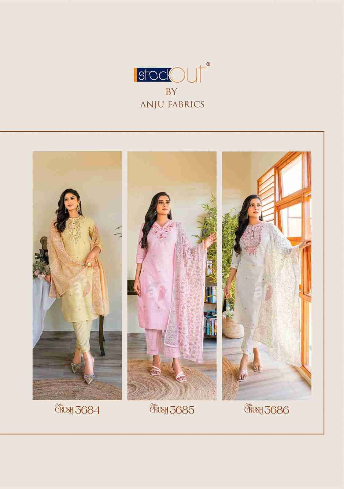 Cotton Crush Vol-3 By Anju Fabrics 3681 To 3686 Series Beautiful Festive Suits Colorful Stylish Fancy Casual Wear & Ethnic Wear Cotton Dresses At Wholesale Price