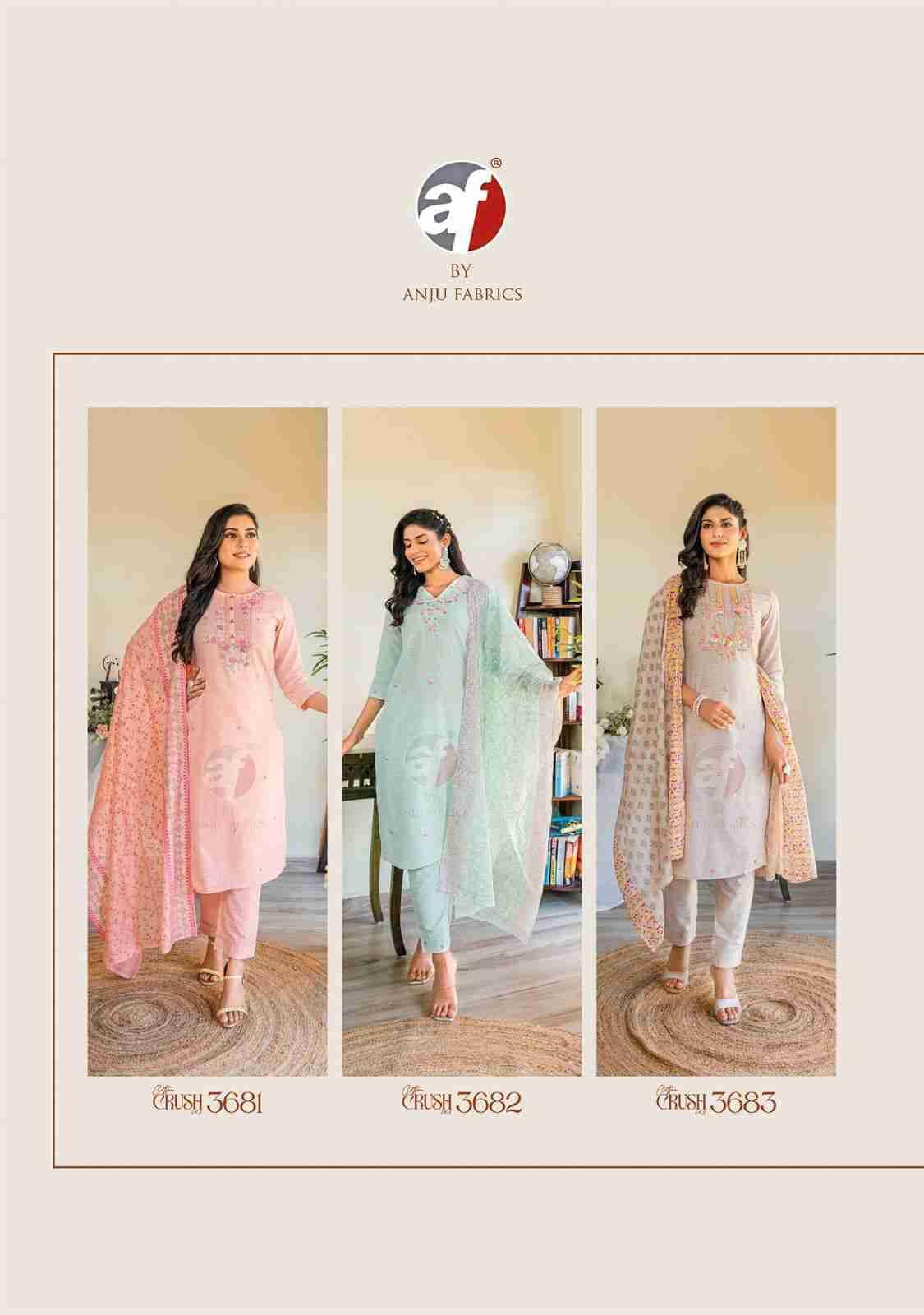 Cotton Crush Vol-3 By Anju Fabrics 3681 To 3686 Series Beautiful Festive Suits Colorful Stylish Fancy Casual Wear & Ethnic Wear Cotton Dresses At Wholesale Price