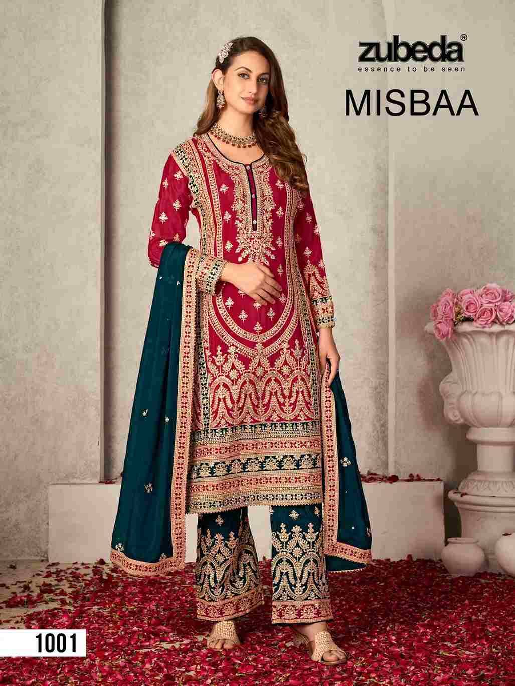 Misbaa By Zubeda 1001 To 1002 Series Beautiful Sharara Suits Colorful Stylish Fancy Casual Wear & Ethnic Wear Chinnon Silk Dresses At Wholesale Price