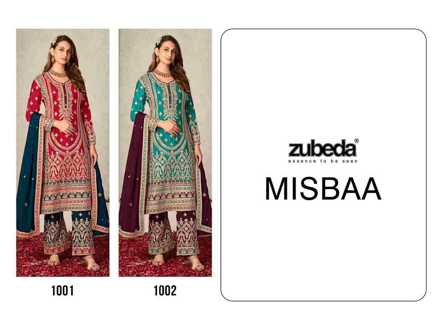 Misbaa By Zubeda 1001 To 1002 Series Beautiful Sharara Suits Colorful Stylish Fancy Casual Wear & Ethnic Wear Chinnon Silk Dresses At Wholesale Price