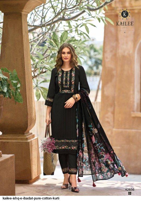 Ishq-E-Ibadat By Kailee 42651 To 42656 Series Beautiful Stylish Festive Suits Fancy Colorful Casual Wear & Ethnic Wear & Ready To Wear Pure Cotton Print Embroidered Dresses At Wholesale Price