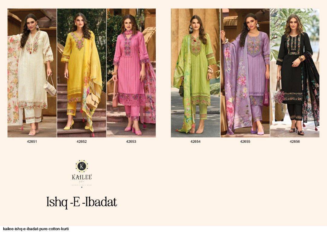 Ishq-E-Ibadat By Kailee 42651 To 42656 Series Beautiful Stylish Festive Suits Fancy Colorful Casual Wear & Ethnic Wear & Ready To Wear Pure Cotton Print Embroidered Dresses At Wholesale Price